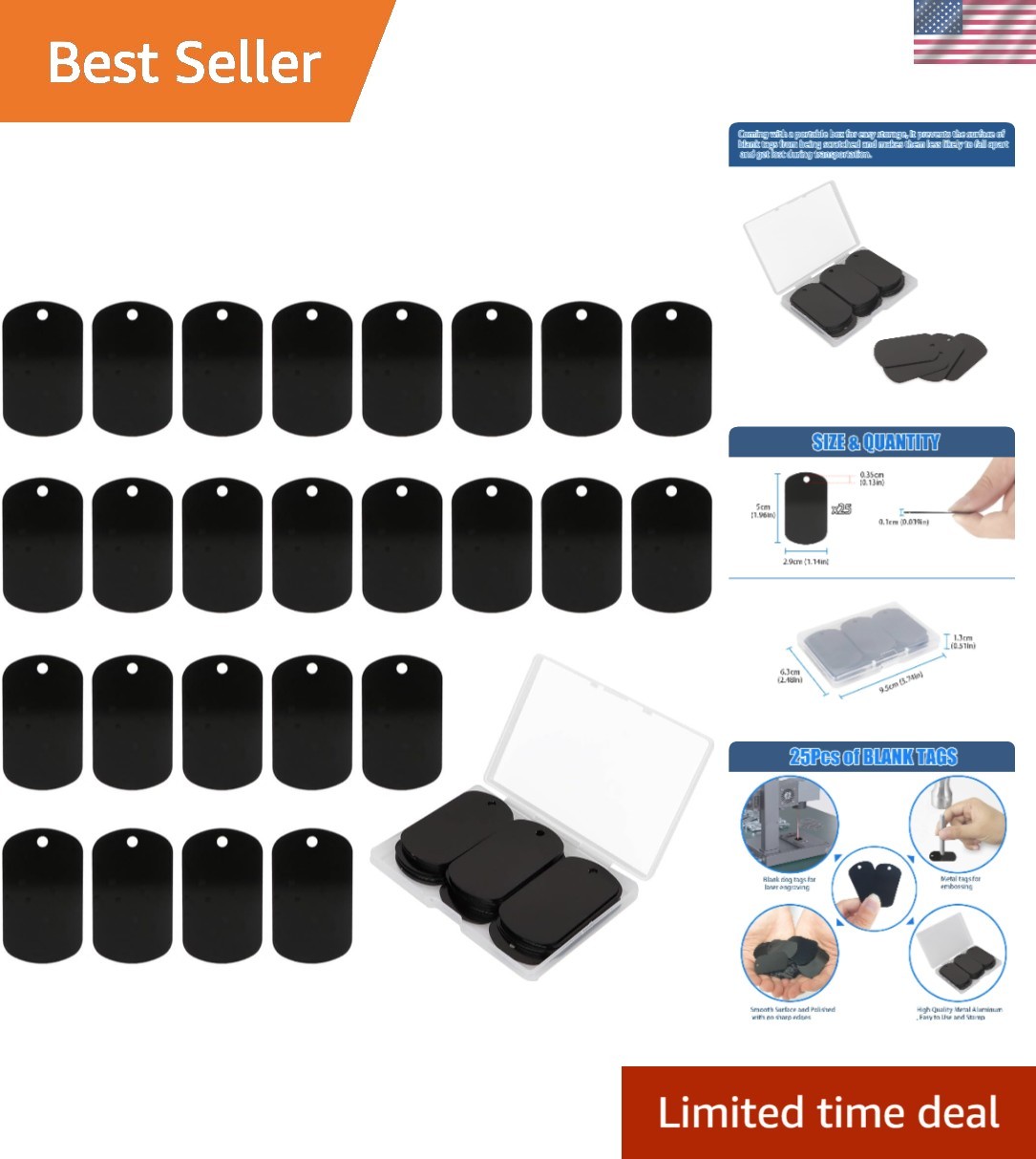 25 Pcs Aluminum Tags for Engraving,Rectangle Stamping Blanks Tags,Black Milit…