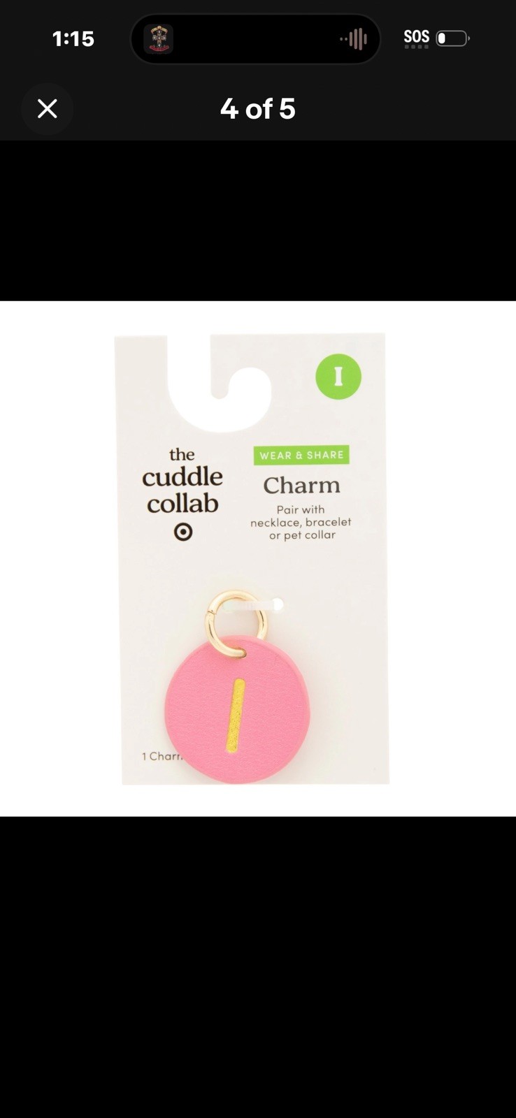 The Cuddle Collab Wear & Share Charm Faux Leather “I” Monogram in Pink