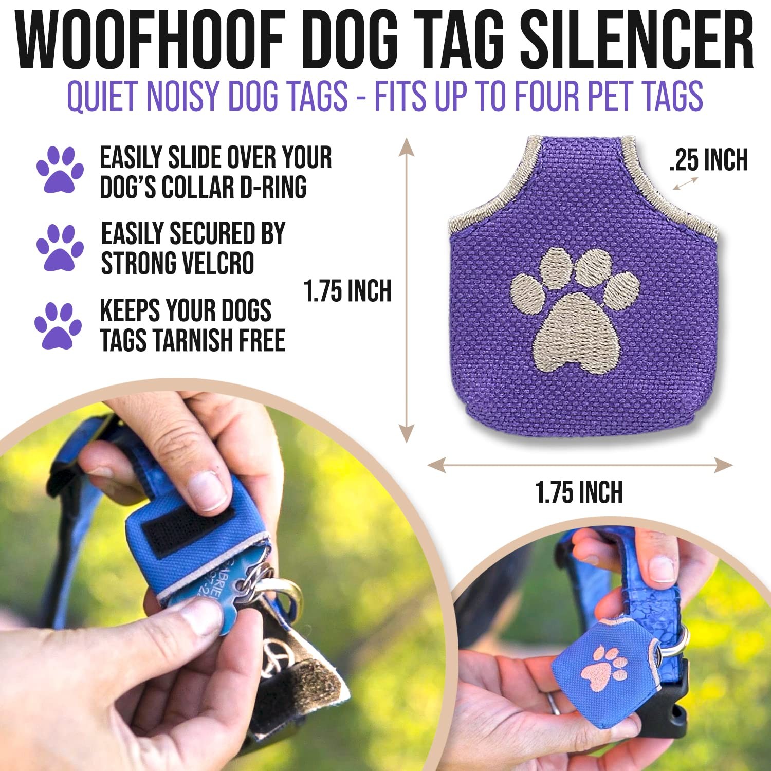 Dog Tag Silencer Purple Pawprint – Quiet Pet ID Cover, Fits 4 Tags, Durable N…