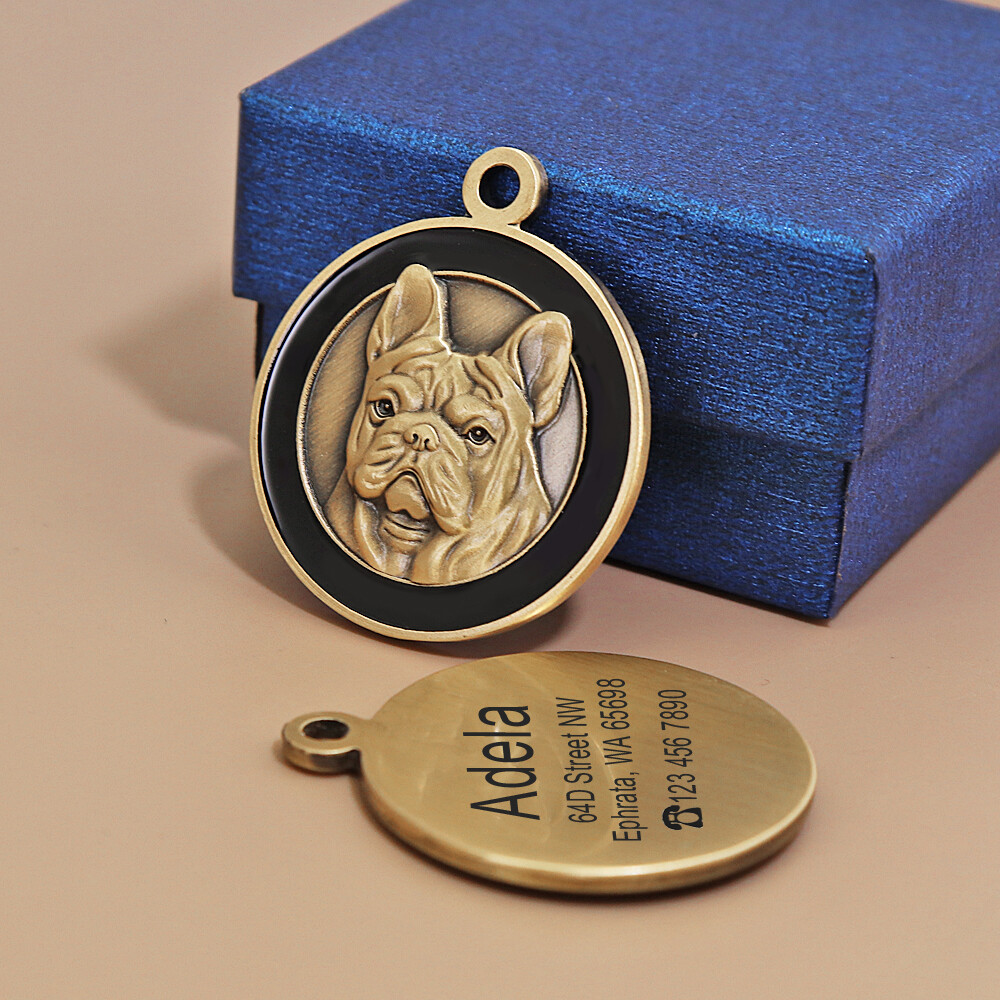 Personalized 3D Gold Dog Tag 8 Breeds Patterns Cat Bulldog Labrador Husky Poodle