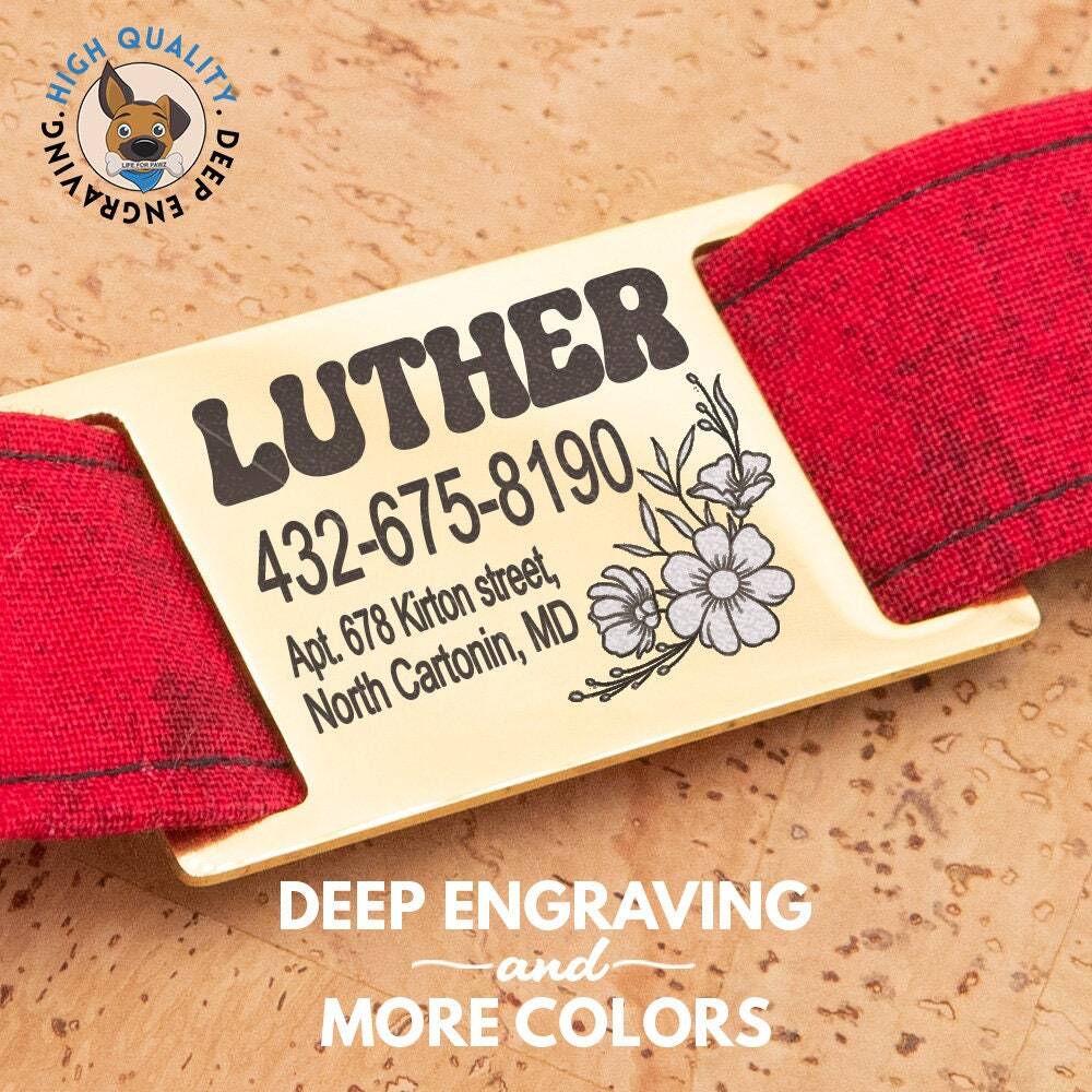 Customized Flower Engraved Slide-On Dog Tag – Personalized Pet ID Tag