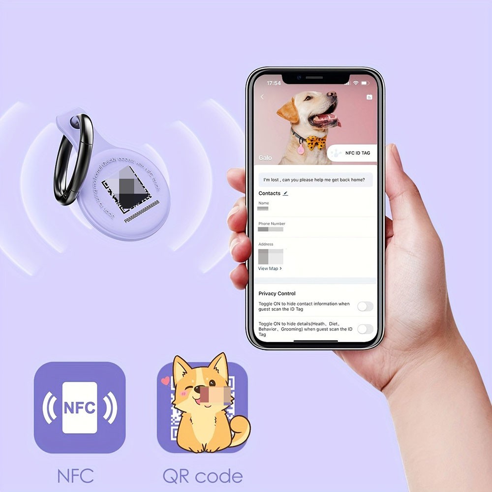 Smart Pet ID Tag NFC QR Code Enabled Anti-Lost Tag for Dogs Cats Easy to Use New