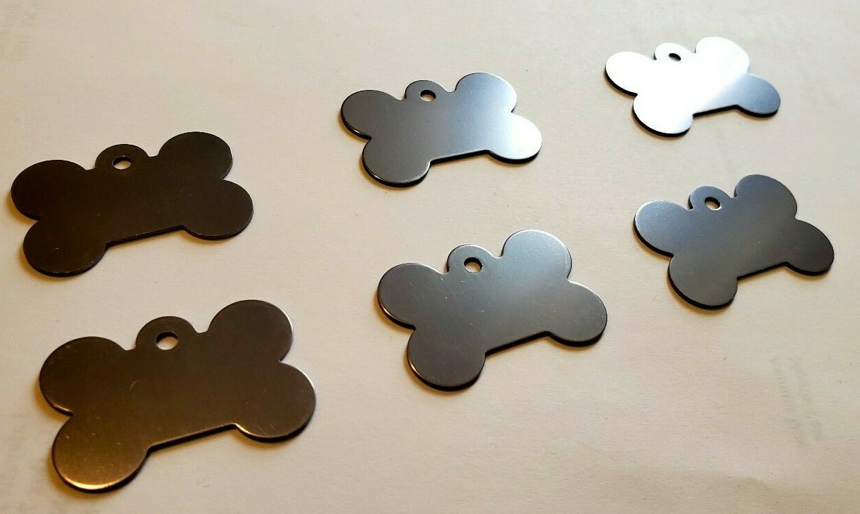 PET TAGS BONE PEWTER COLOR (4.0cm) ID 2 SIDE DIAMOND ENGRAVE DOG CAT NAME TAG