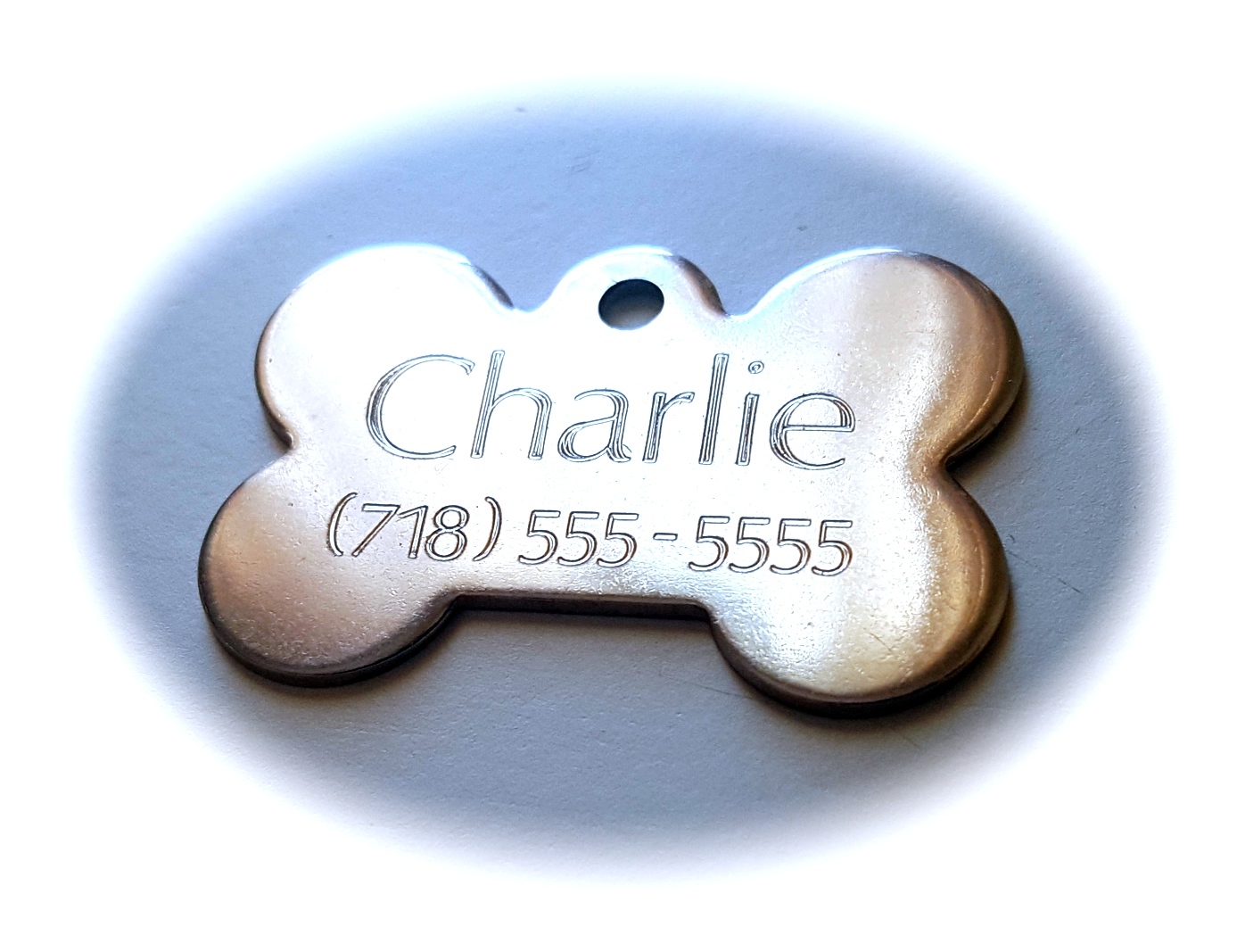 PET TAGS XL BONE (5.5cm) ID STAINLESS STEEL 2 SIDE DIAMOND ENGRAVE DOG NAME TAG