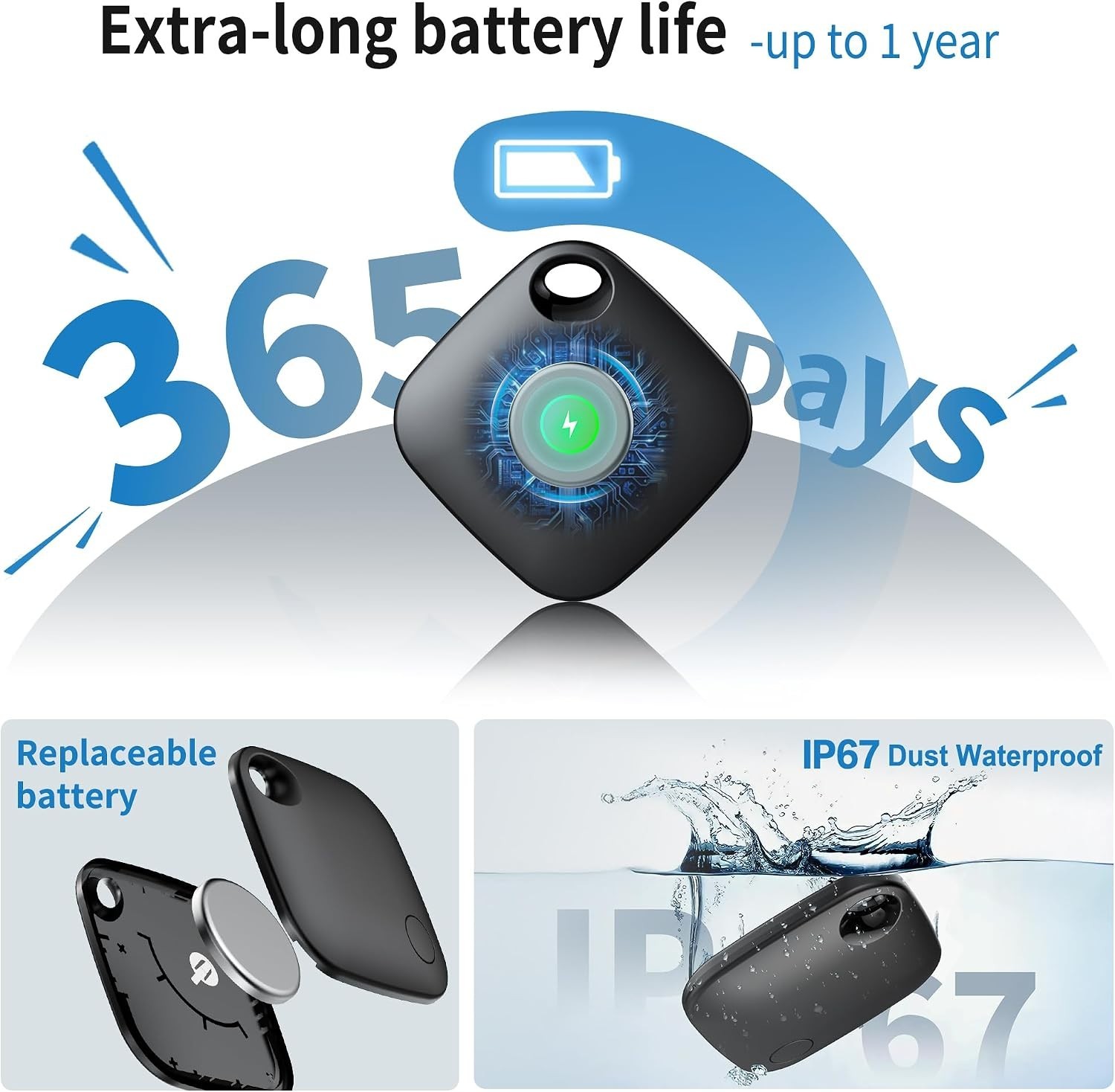 Waterproof Smart Tags – 4 Pack for Key & Luggage Tracking with 2- Life