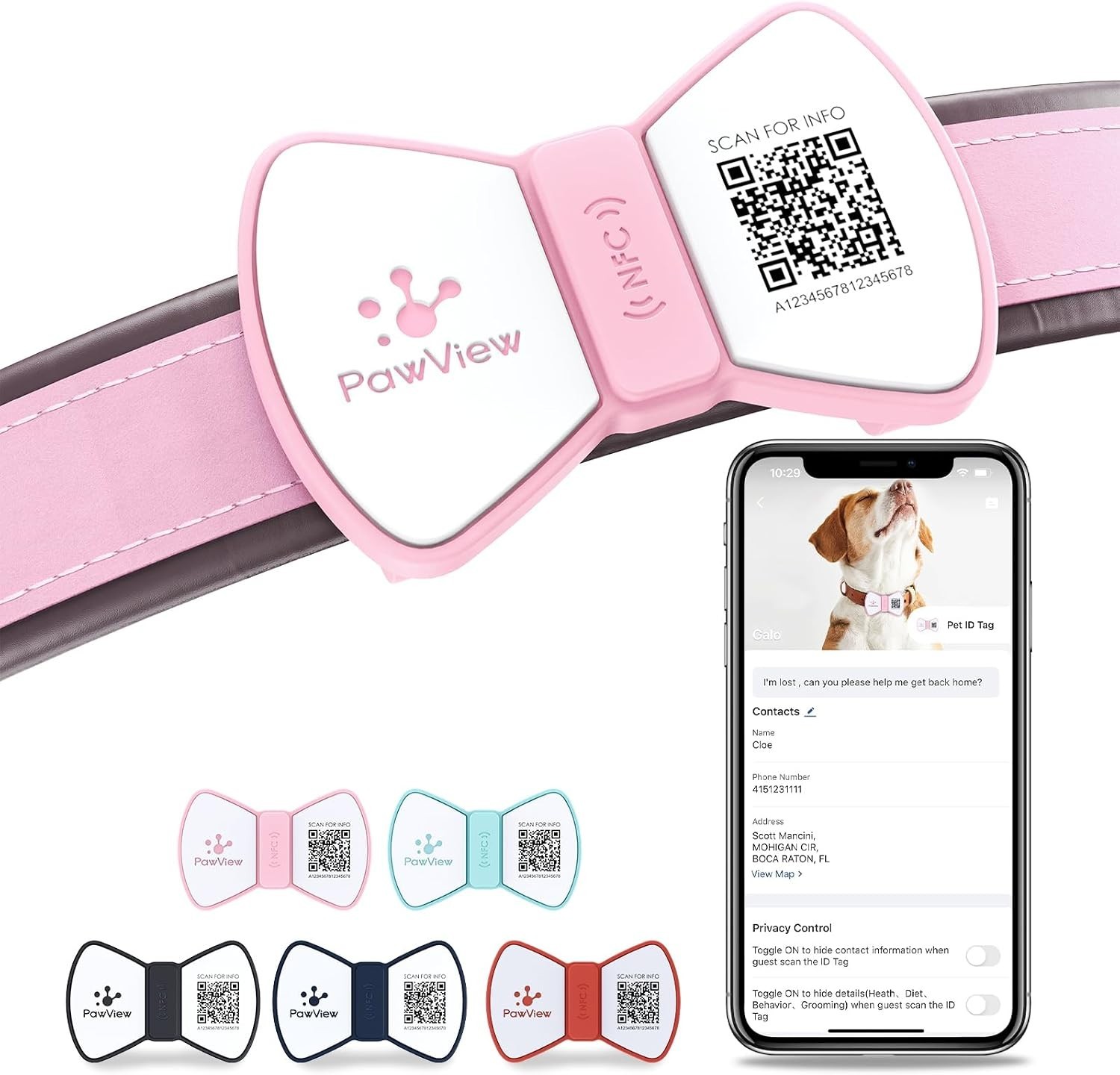 Smart Pet ID Tag, QR Code Dog Tag, No Subscription Fee, Waterproof Silent Sil…