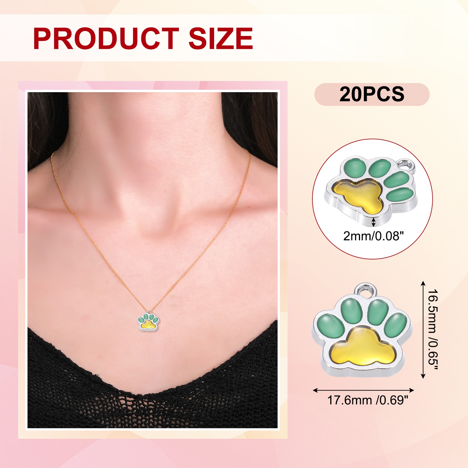 Enamel Paw Print Charm, 20Pcs Alloy Enamel Pendants, Lake Blue/Golden Yellow