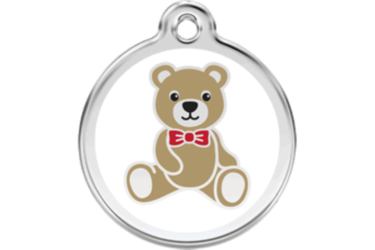 Teddy Bear Dog Cat Pet ID Tag Charm Personalized Red Dingo Lifetime Guarantee