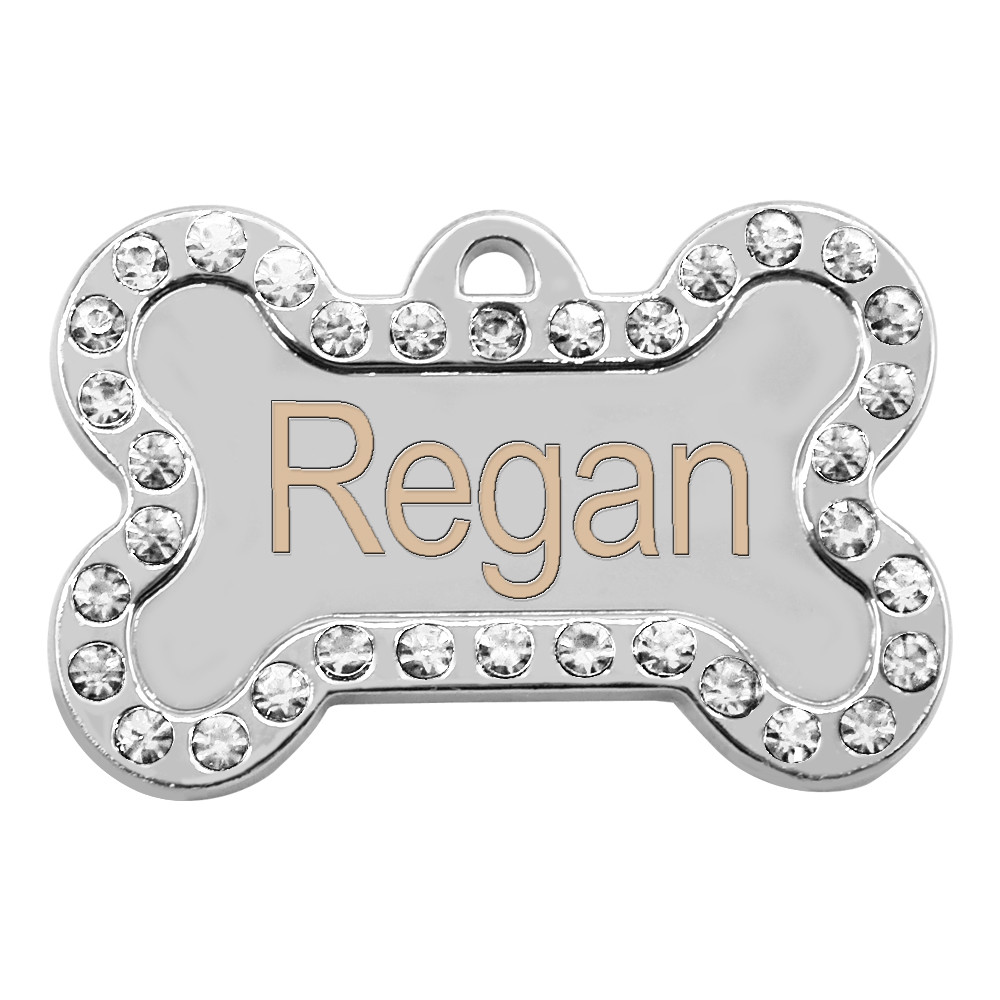 Glitter Crystal Bone Paw Shape Custom Dog Tags Pet Dog ID Name Phone Engrave