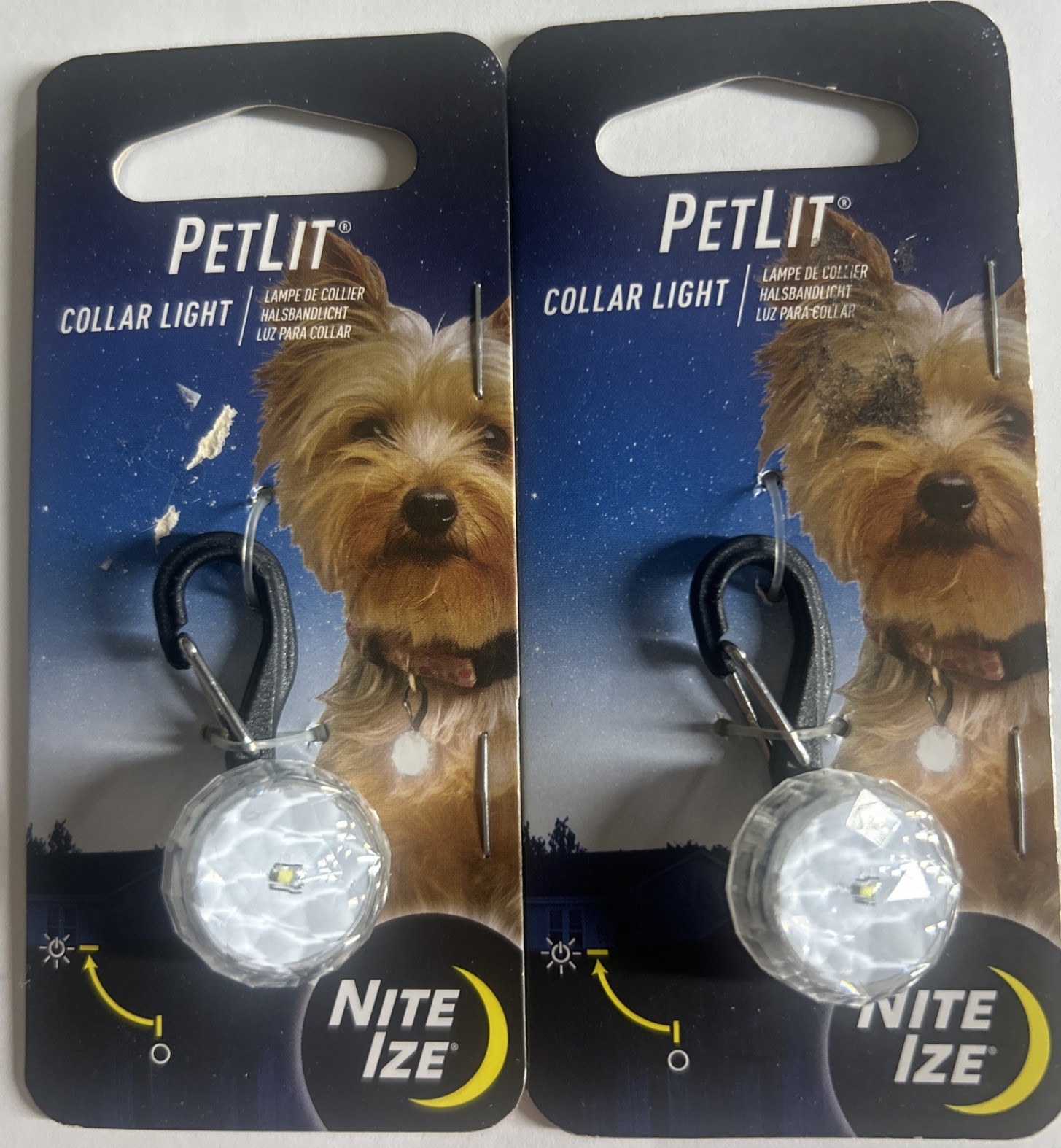 Lot of (2) Nite Ize PetLit Collar Light Crystal Jewel Charm, LED Safety Light