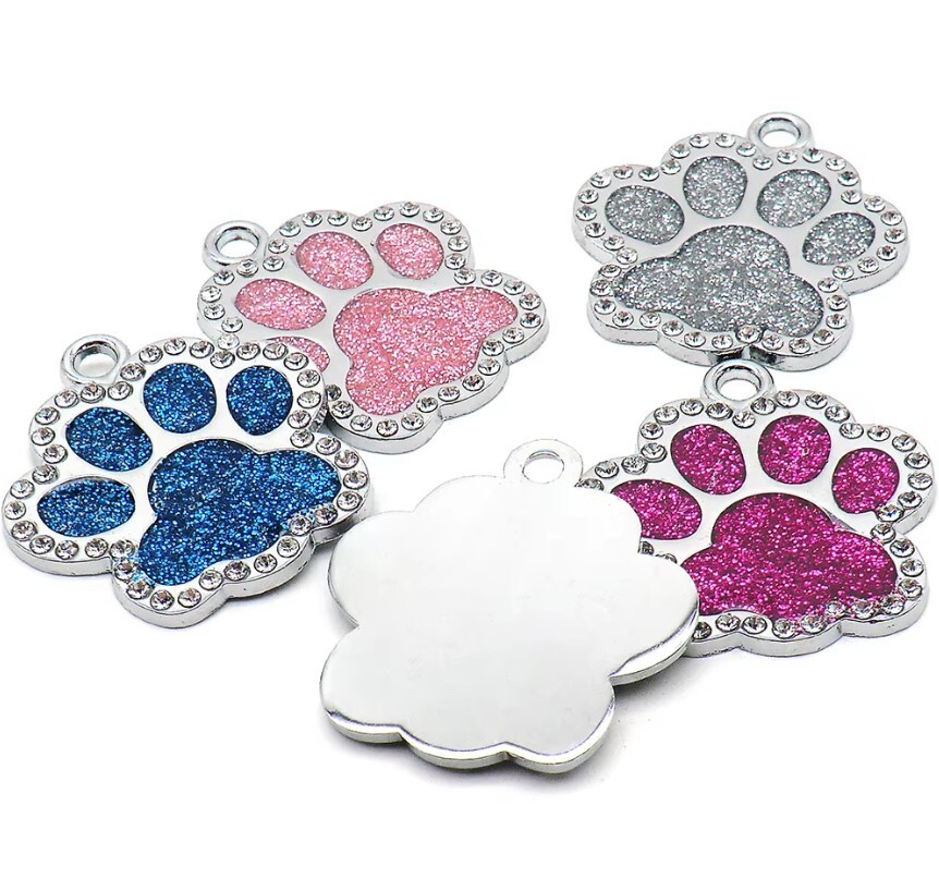 Shiny Stones Paws PET ID Tag Engraved Custom CAT DOG Collar Tag | Best Quality