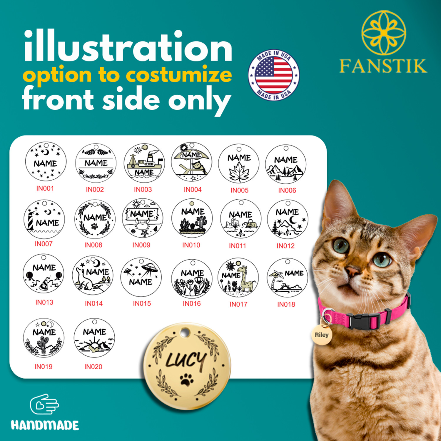 Pet ID Tag, Customized Dog Tags, Cat Tags, Engraved (Illustration) MADE IN USA