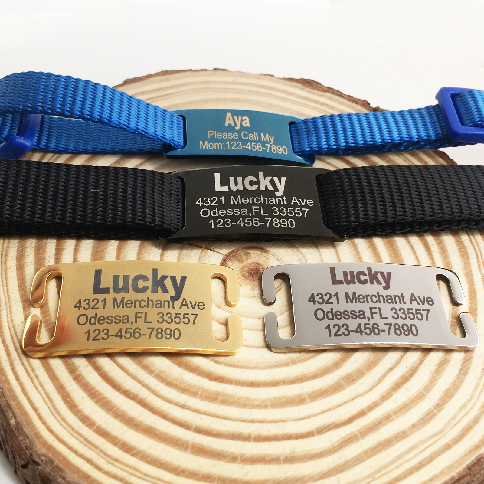 Personalized Stainless Steel Open Slide-on Pet Dog Name Tags Engraved Custom ID