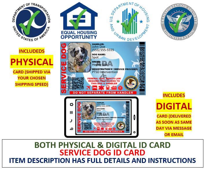 SERVICE DOG ID HOLOGRAPHIC ADA 2 SIDED CUSTOMIZABLE PHYSICAL & DIGITAL CARD