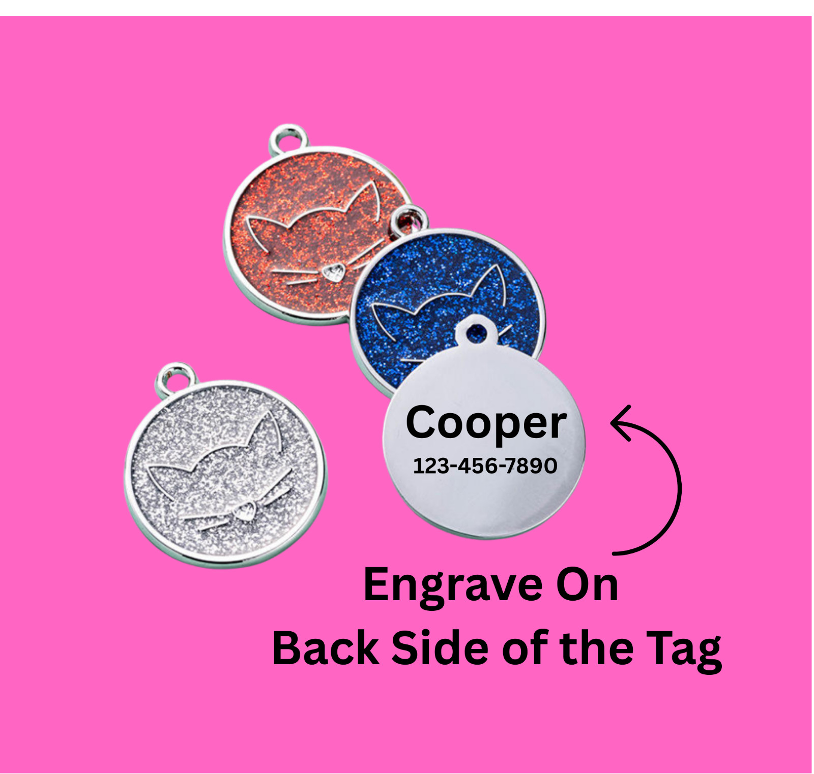 PET ID TAG CUSTOM ENGRAVED PERSONALIZED CAT TAG Glitter Cat Tags