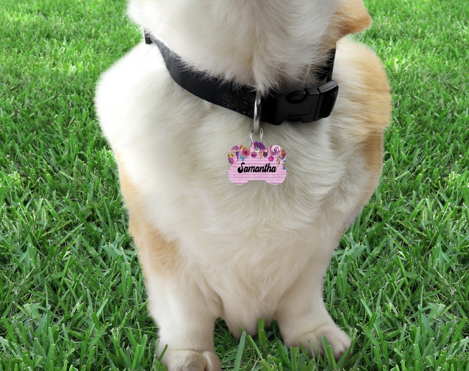 Pet ID Tag Floral Personalized Custom Double Sided Pet Tag w/name & number