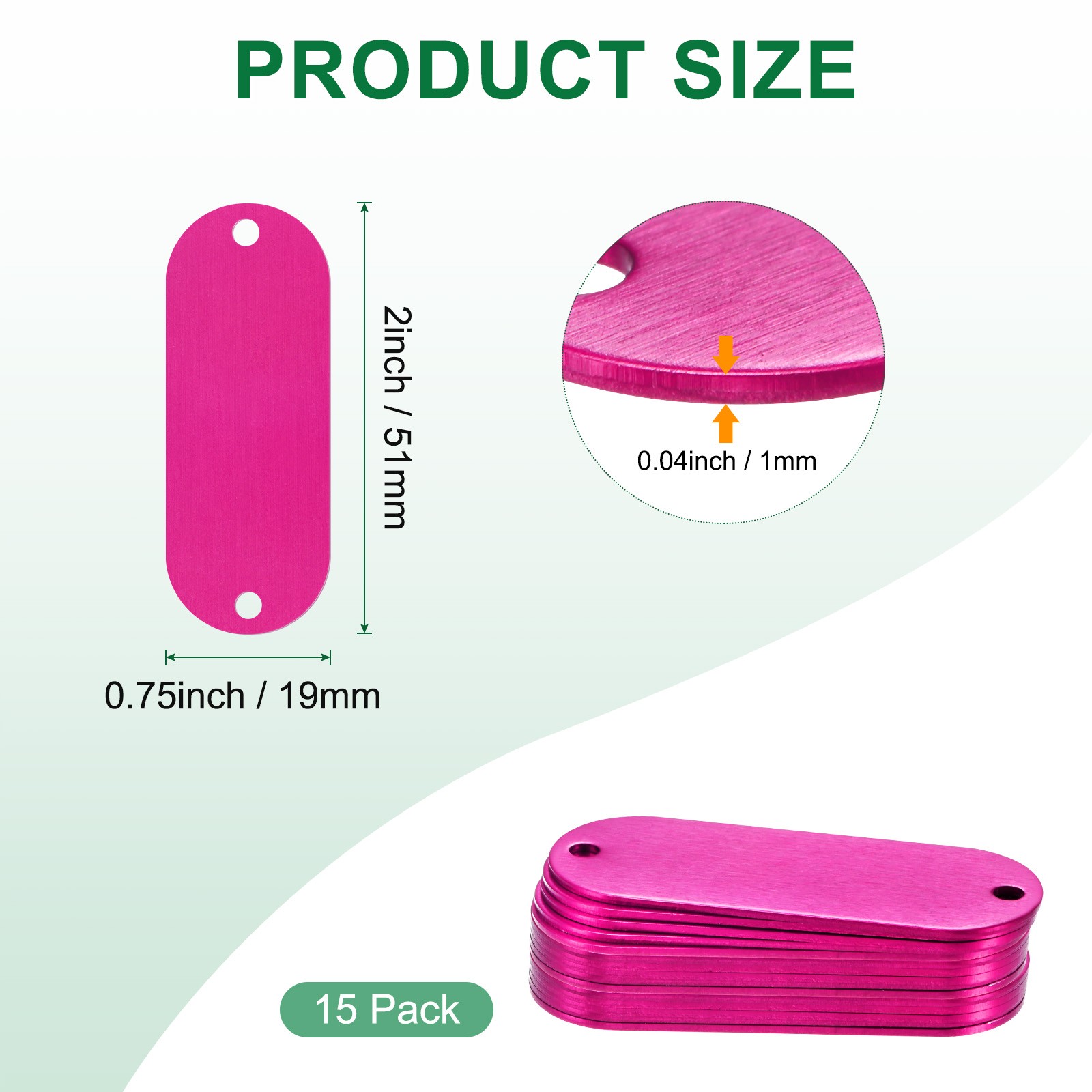 15-Pack 2″ x 0.75″ x 0.04″( L x W x T ) Blank Dog Tags [Rose Red, 2 Holes]