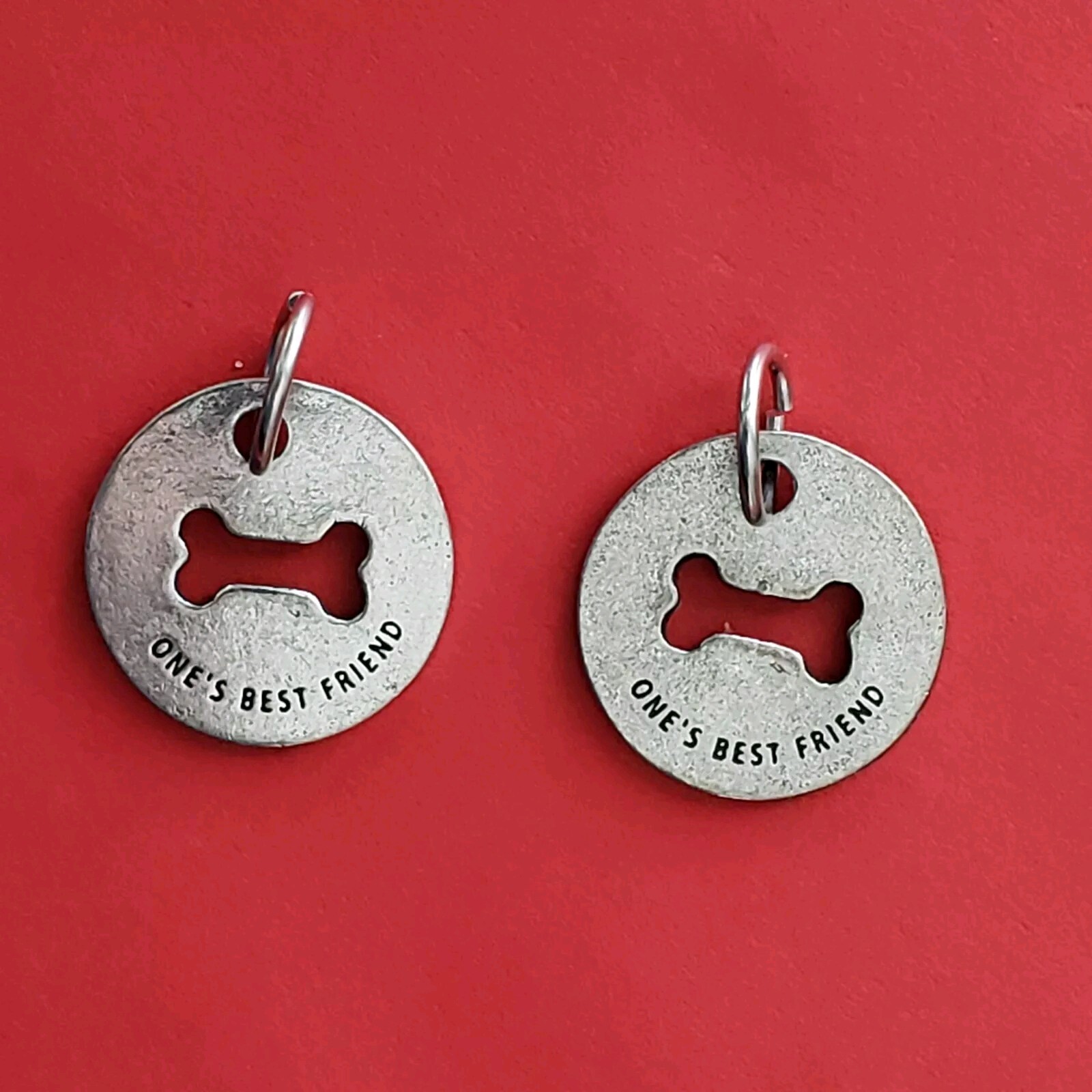 2 Pet Medal Tag Charm Good Dog Blessing Ring One’s Best Friend 7/8 inch
