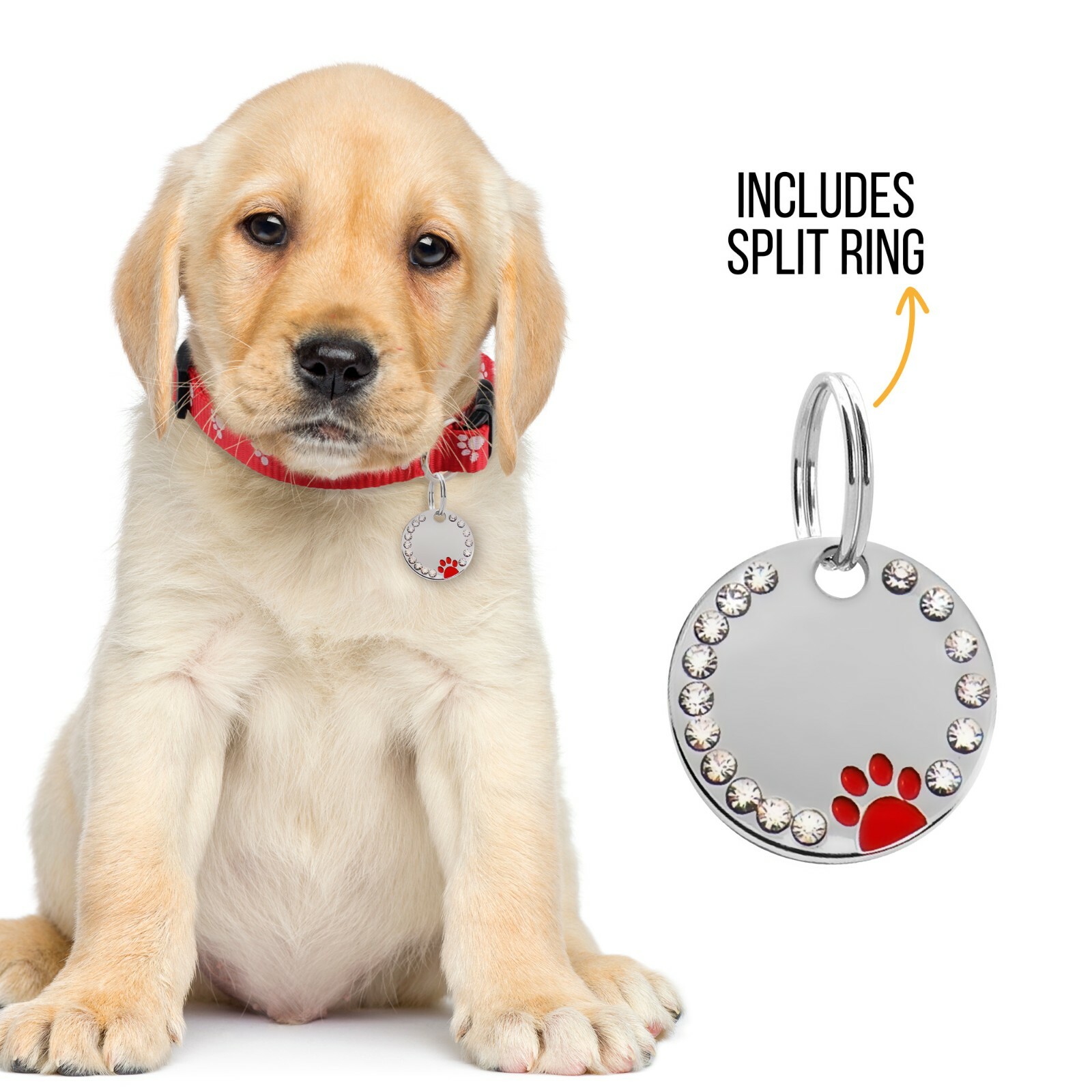 Custom Sparkling Paw Double Sided Pet Tags Crystals Pet ID Engraved Cute Dog ID