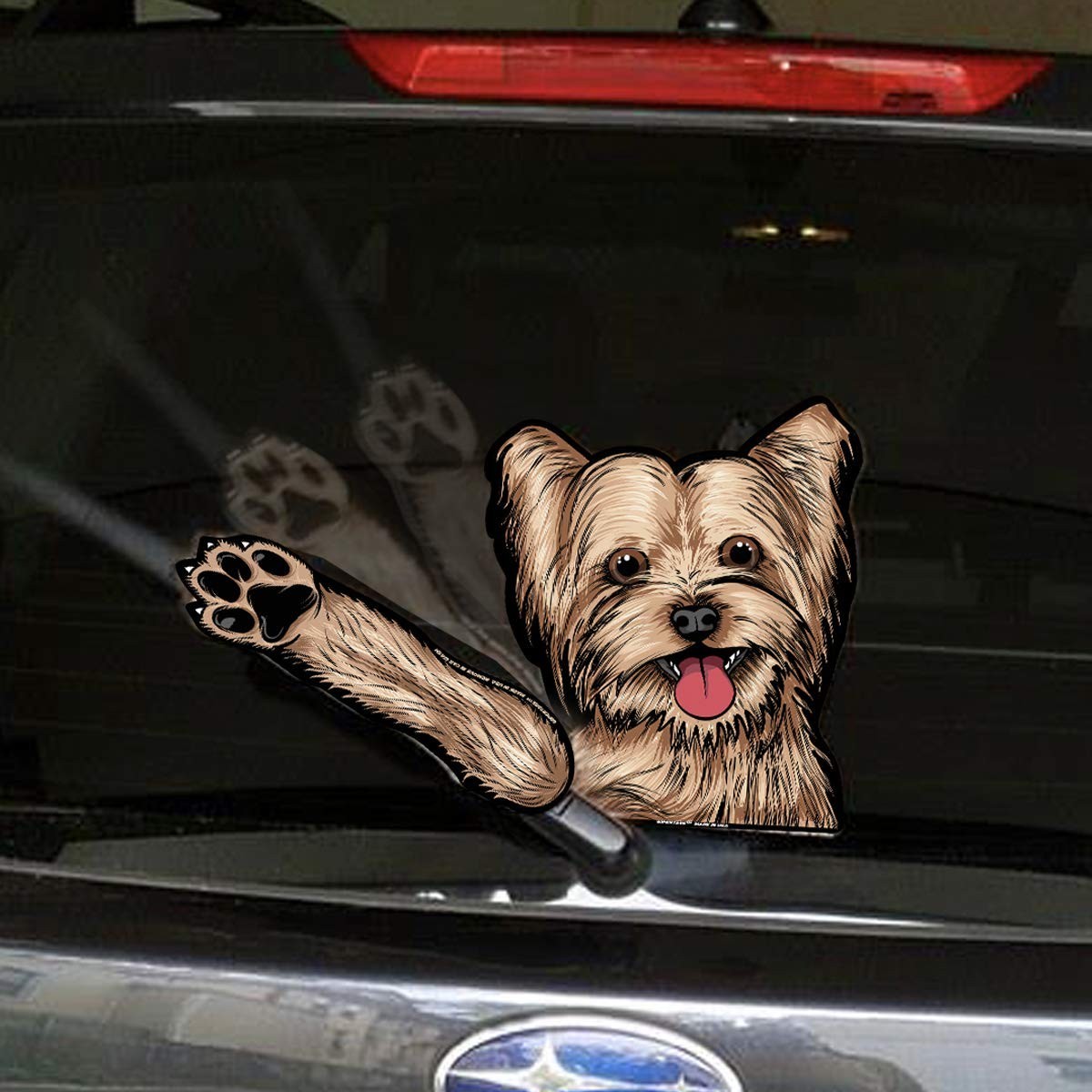 Yorkie Dog Waving Wiper Tags with Decal for Rear Vehicle Wipers – Cute Pet Acces