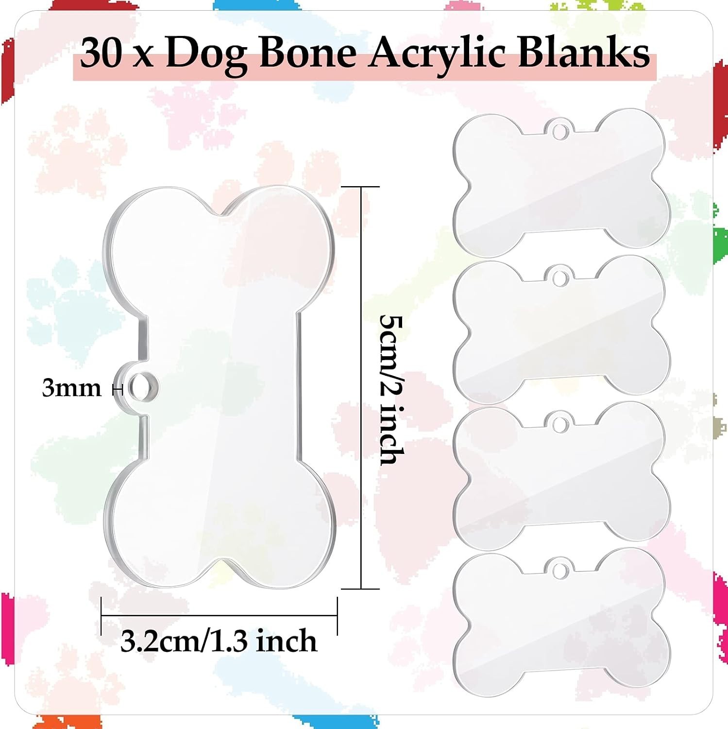 30 Pieces Sublimation Blank Dog Tags Clear Acrylic Keychain Blanks Dog Bone S…