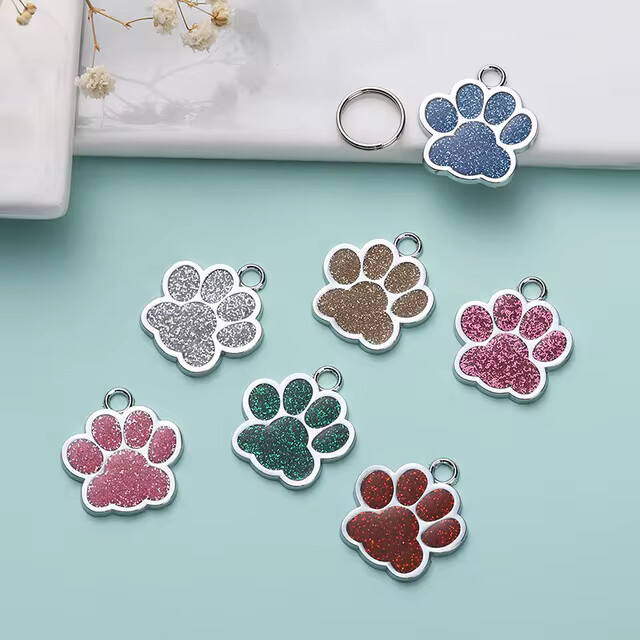 Personalized Dog Cat Tags Free Engraved Pet Puppy ID Anti-lost Name Paw Glitter