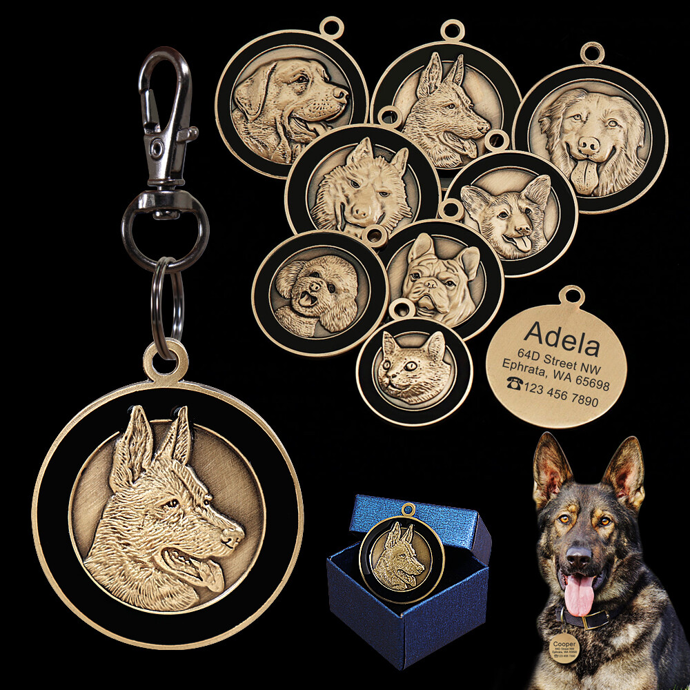 Personalized Dog Tags 3D 8Breeds Patterns Pet Cat Puppy Name ID Collar Engraved