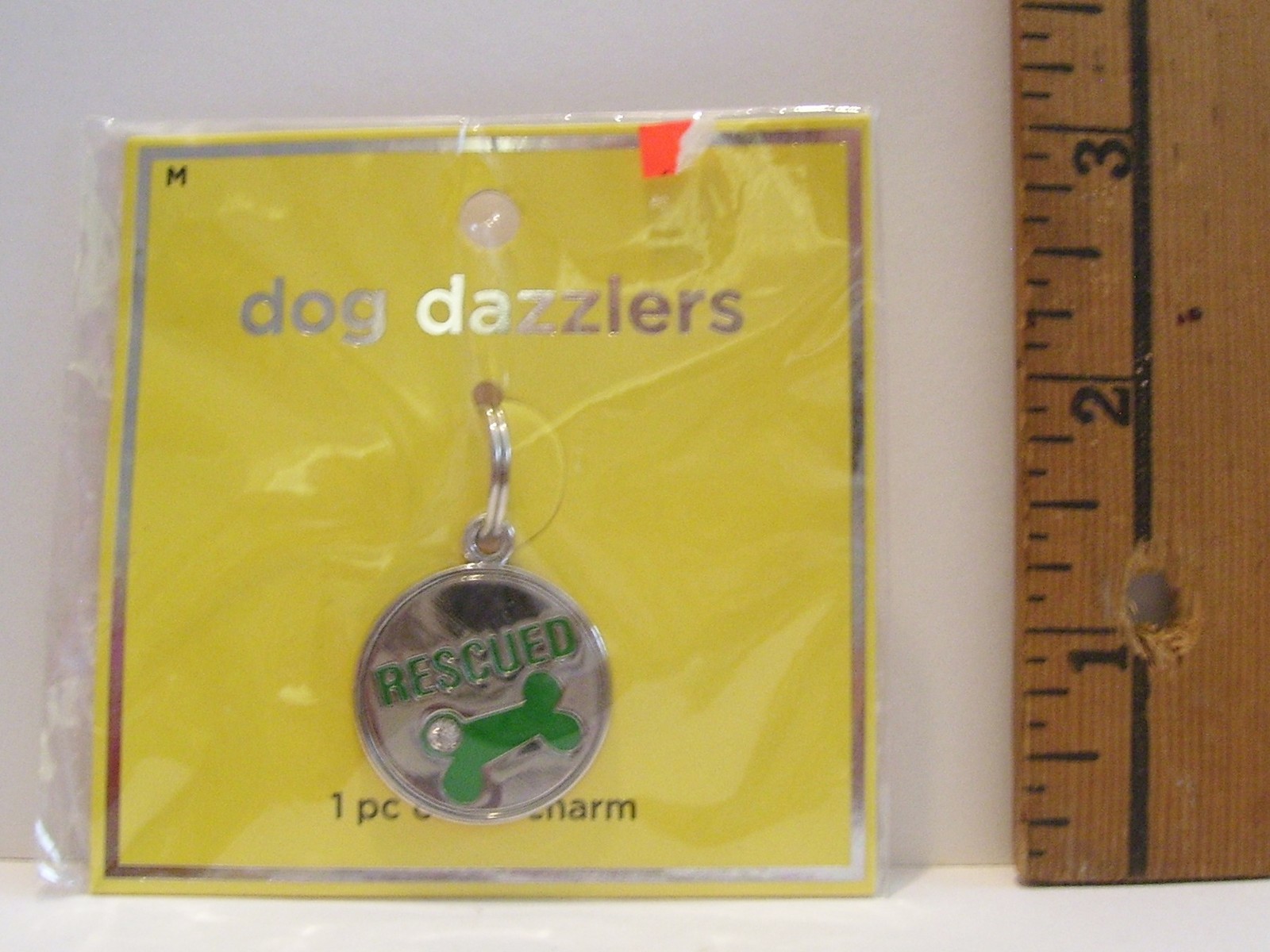 NEW DOG DAZZLERS RESCUED DOG GREEN BONE RHINESTONE COLLAR CHARM SIZE MEDIUM