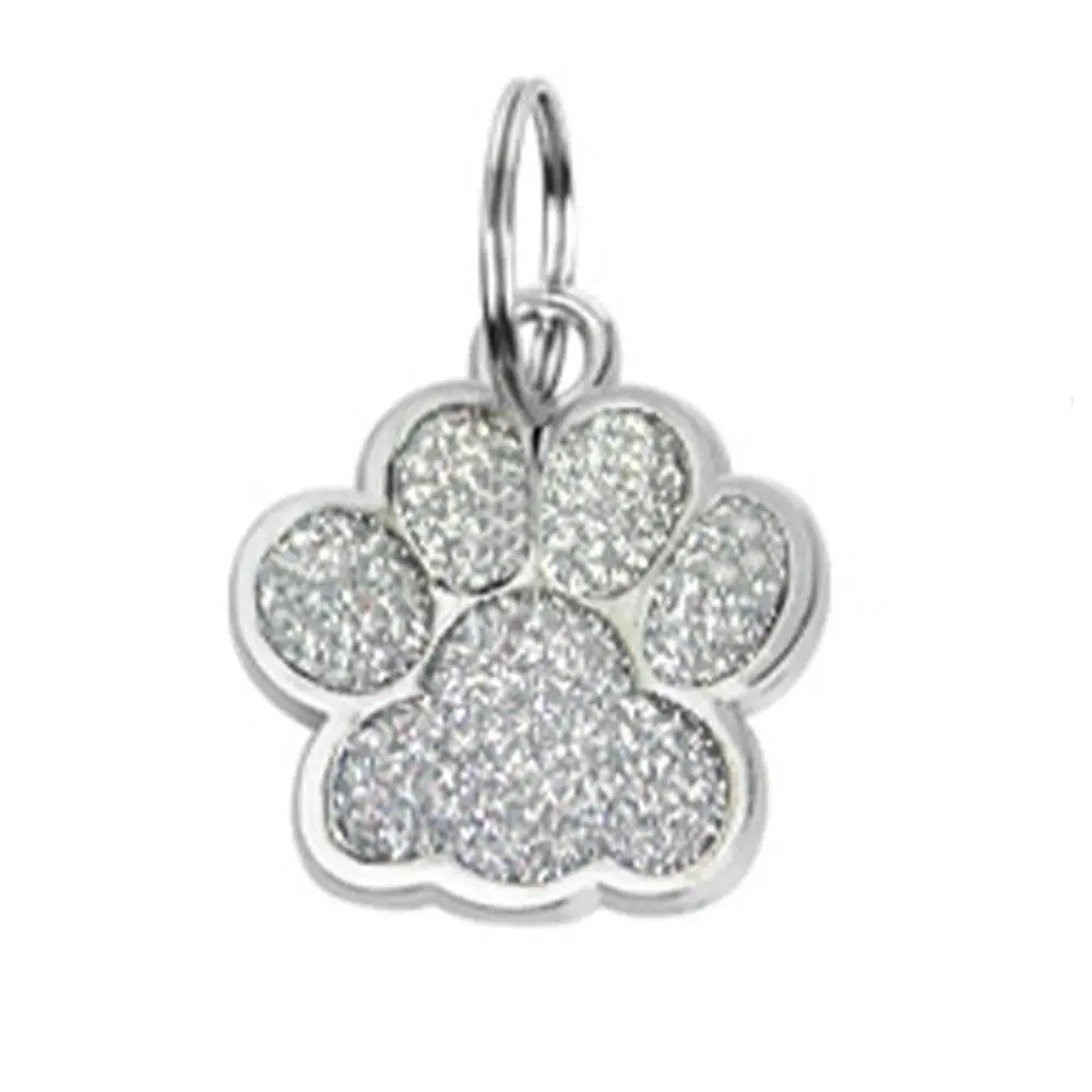 Paw Print Pet ID Tag | Glitter Dog & Cat Collar Pendant