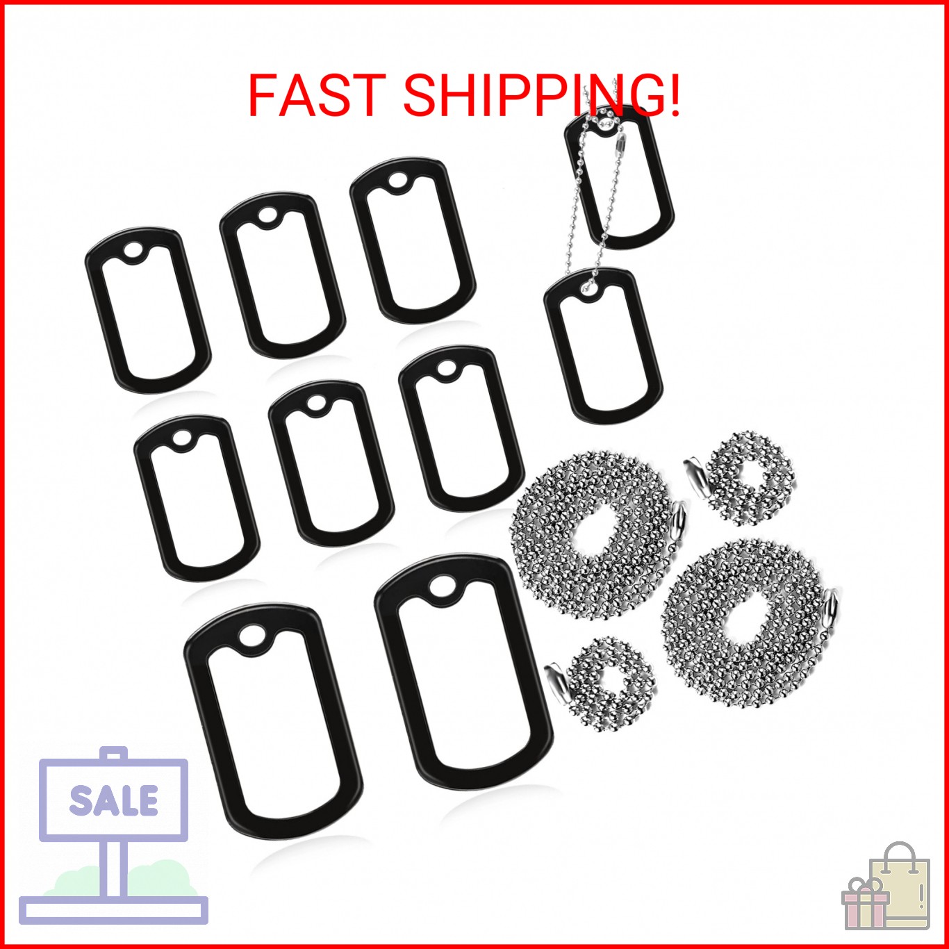 10 Pack Dog Tag Silencers, Black Engraved Tag Silicone Case with 4 Chains Army D