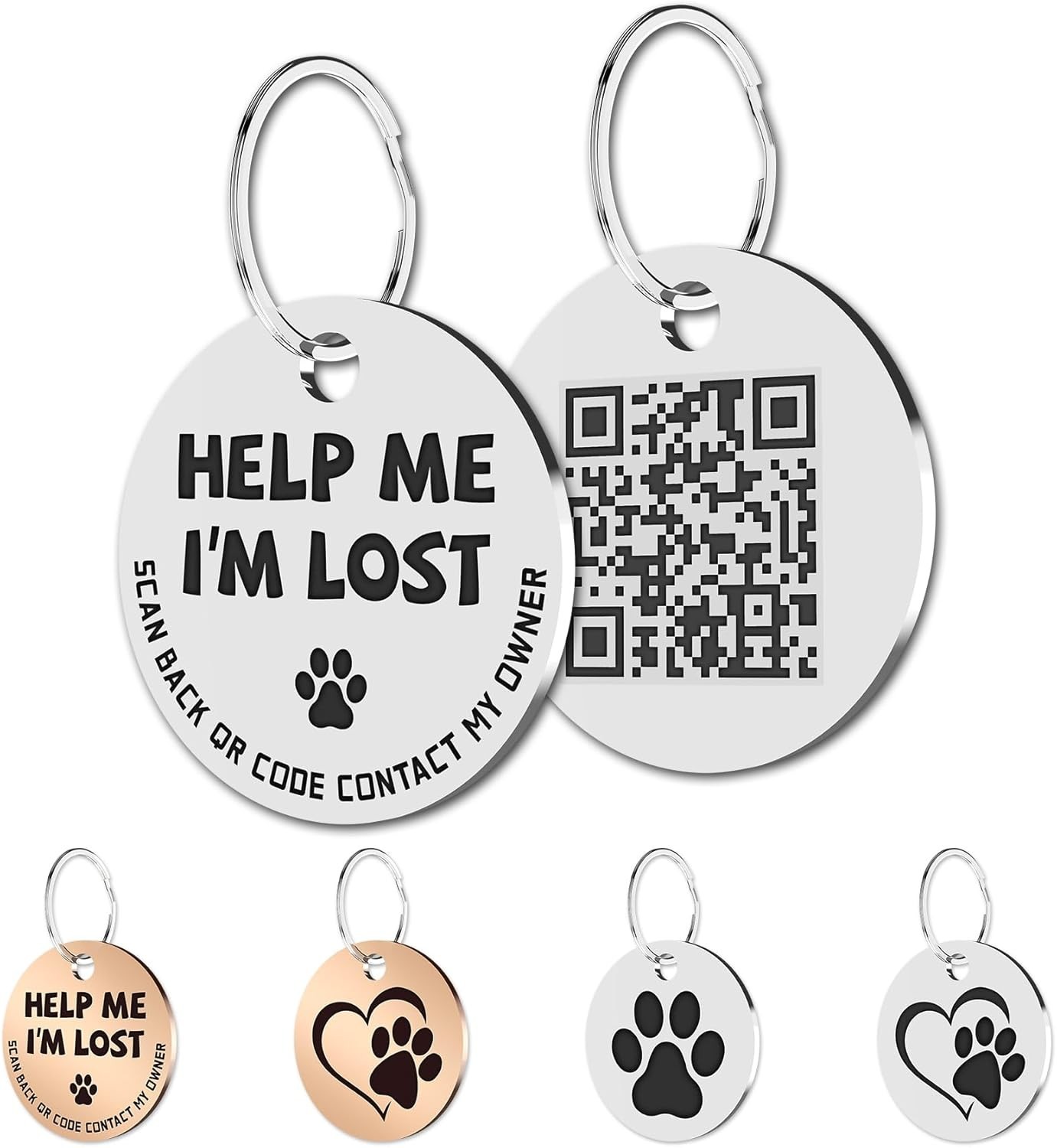 MYLUCKYTAG QR Code Stainless Steel Dog ID Tag, Dog Collar Tag with Engraved P