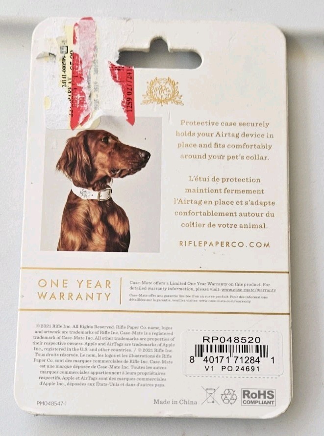 Rifle Paper Co Pet Tag For AirTag Floral White Pink New
