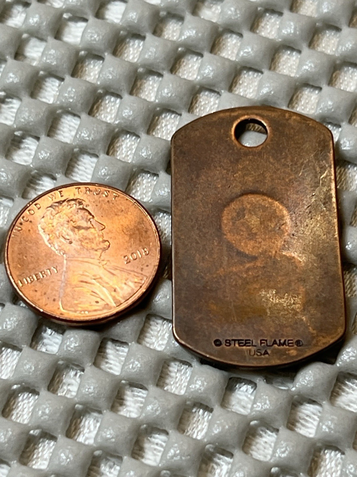 Vintage Steel Flame I Love Huy Fong Sriacha Sauce- Copper Dog Tag- Variation #1