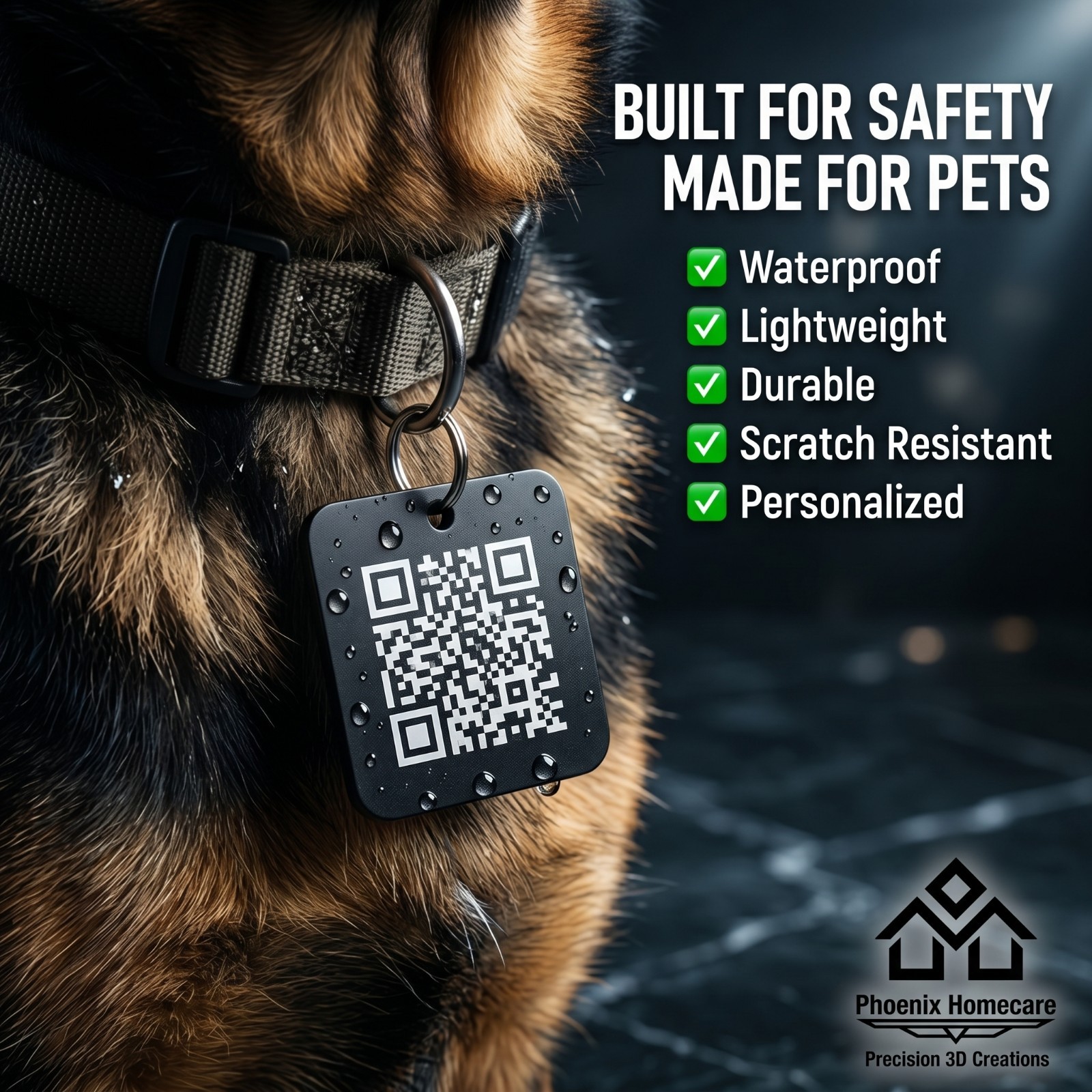 Custom QR Pet ID Tag Personalized Dog Cat Collar Tag Emergency Contact QR Code