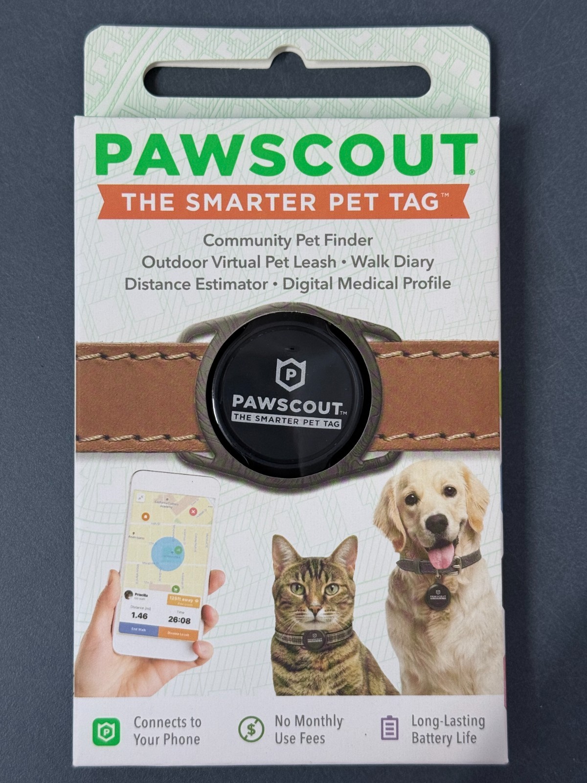 (QTY 2) Pawscout Bluetooth Community Pet Finder Tags w/ Walk Diary, Cats or Dogs