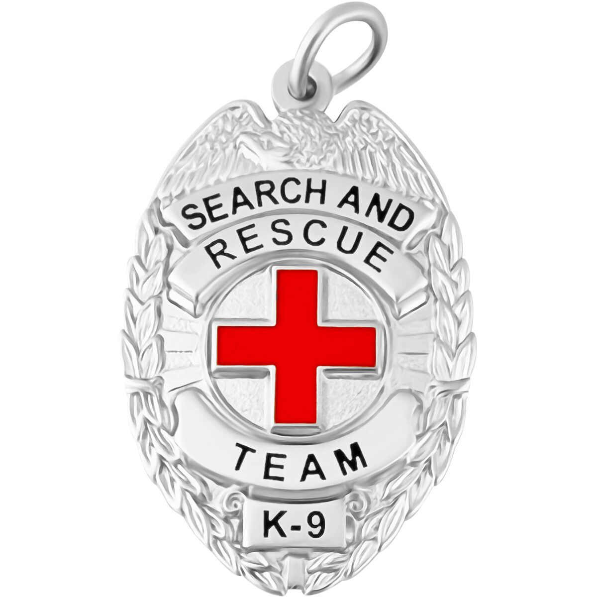 Search And Rescue Team K-9 Dog Tag Charm Silver Tone SAR Badge