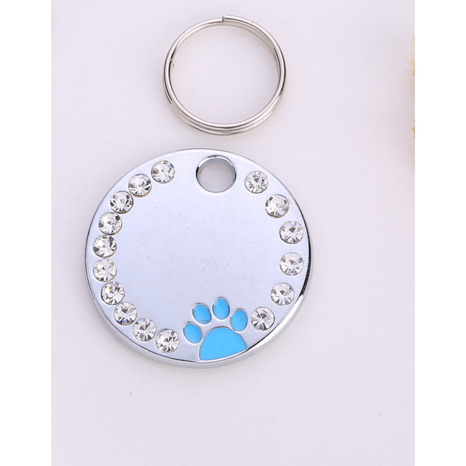 Personalized Dog ID Tag Custom Engraved Pet Name Tag Rhinestone Round Metal