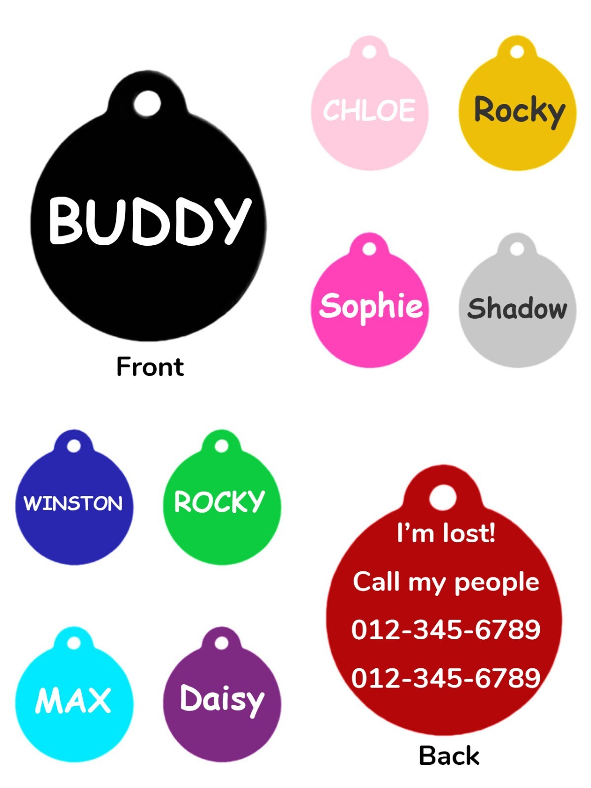 Customized Dog Tags, Aluminum, Personalized Pet ID Tags, Hand-Painted Design