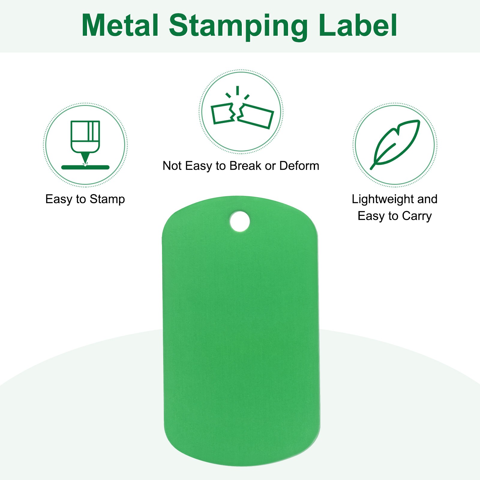 10-Pack 2″ x 1.18″ x 0.04″( L x W x T ) Blank Dog Tags [Green, 1 Hole]