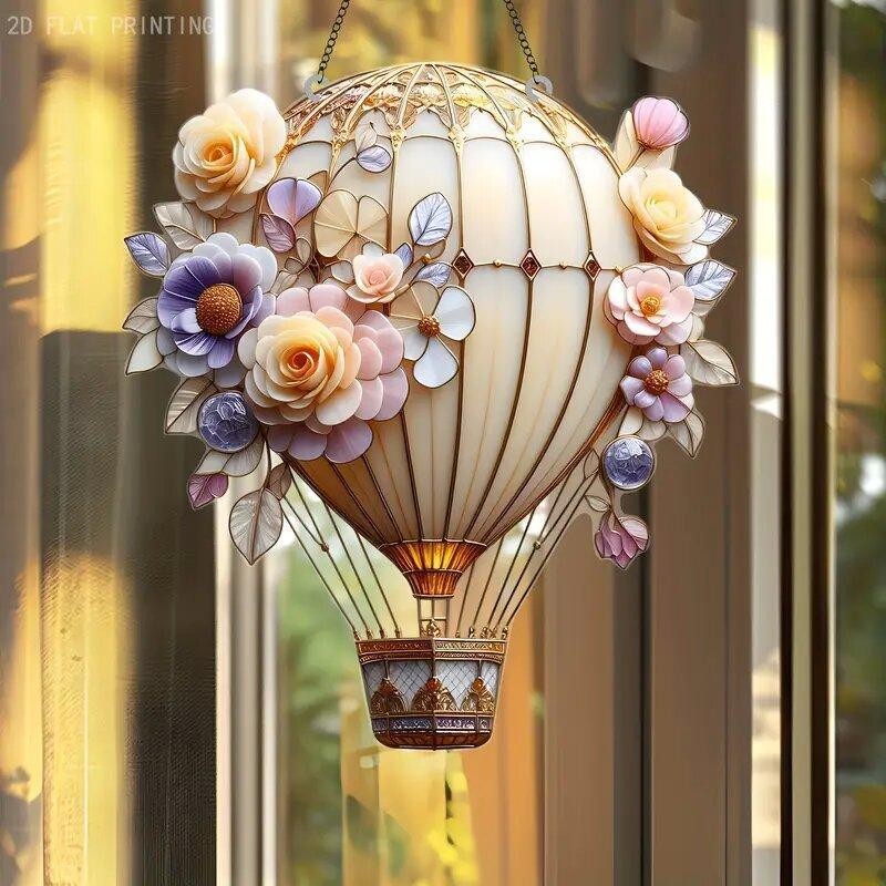 1pc 2D Acrylic Hot Air Balloon Light-Collecting Device Flower Window Pendant