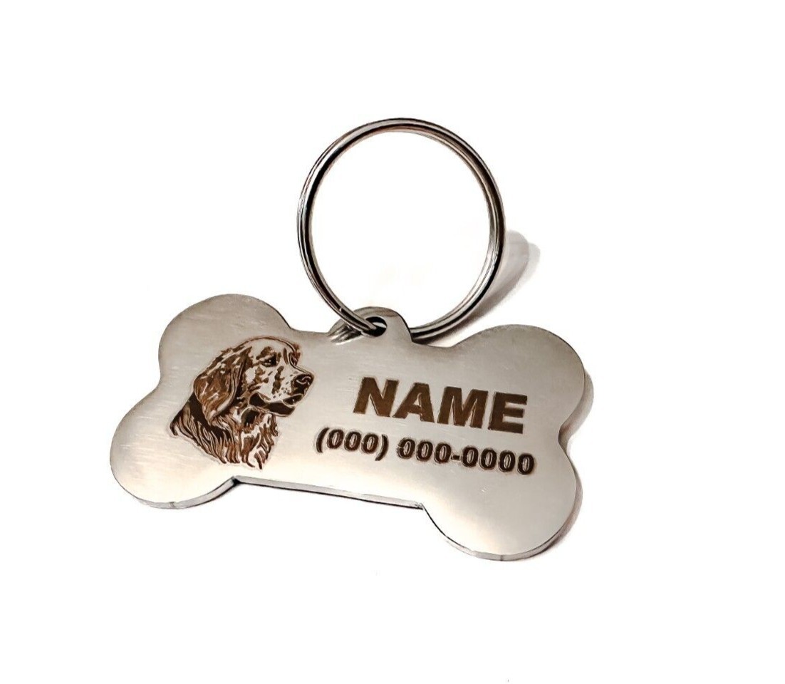 Golden Retriever Dog Pet Name TAG BONE (1.96in x 1.1in) Custom ENGRAVED DOG NAME