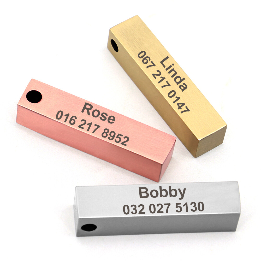 Personalized Dog Tag Columnar Custom Pet Name ID Engraved Pendant Key Chain