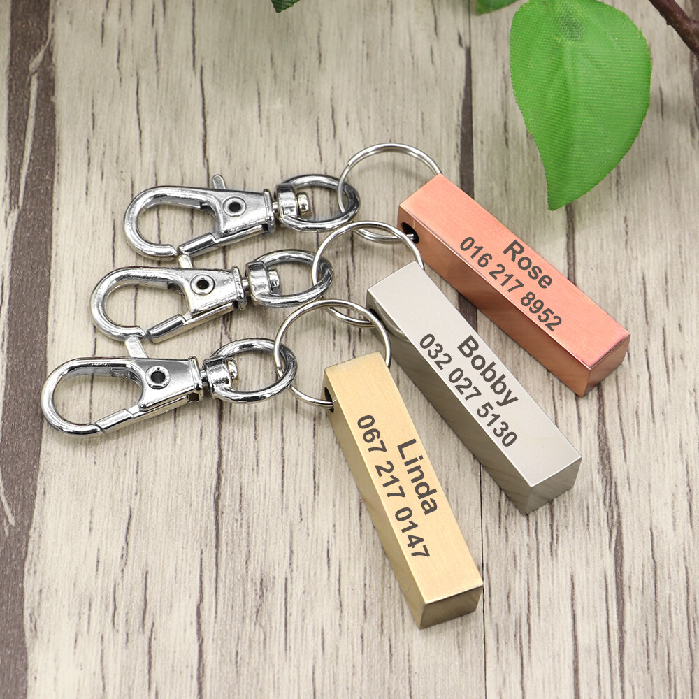 Personalized Dog Tag Columnar Custom Pet Name ID Engraved Pendant Key Chain