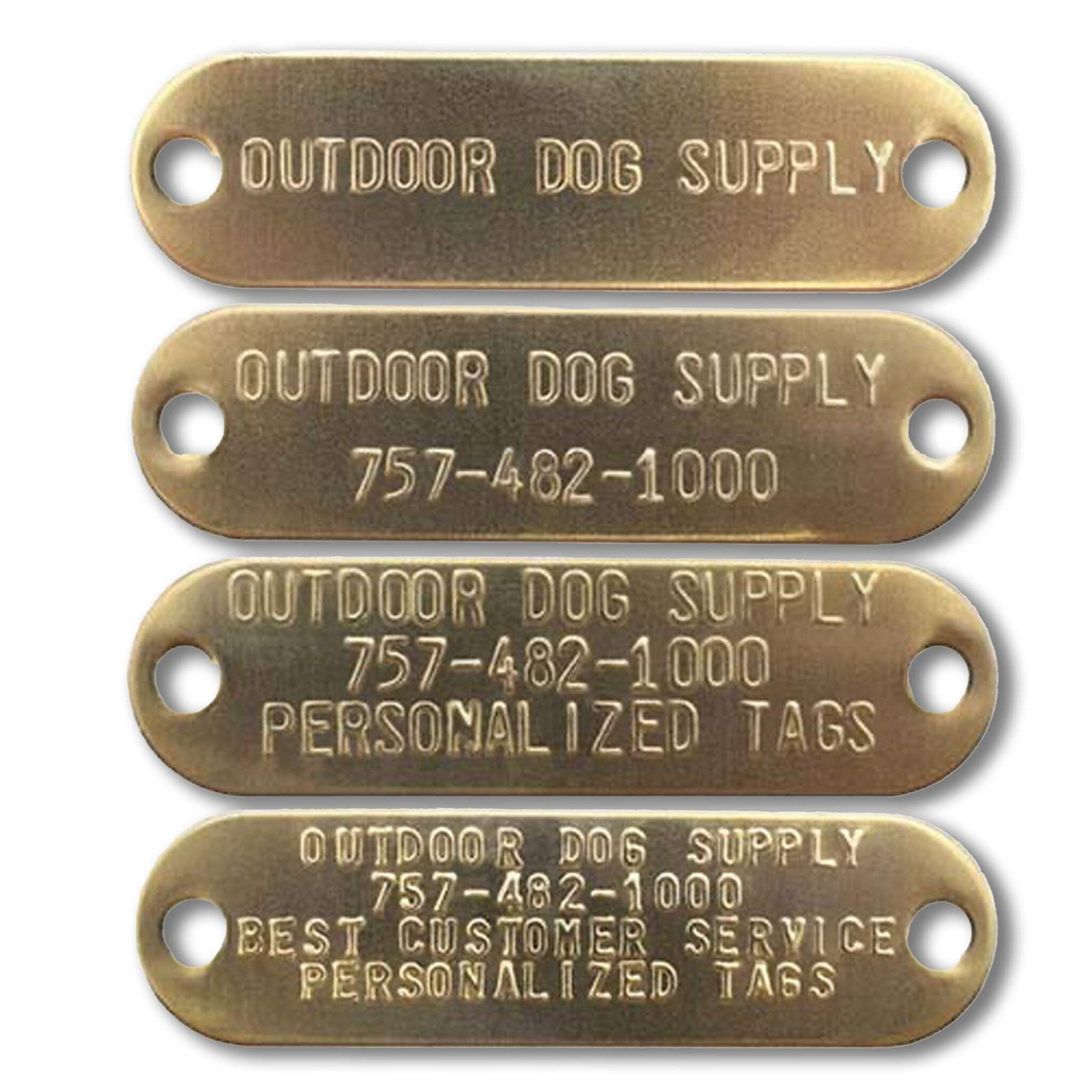 Custom 3/4″ x 2 3/4″ Raised Lettering Brass Dog Collar Name Tags