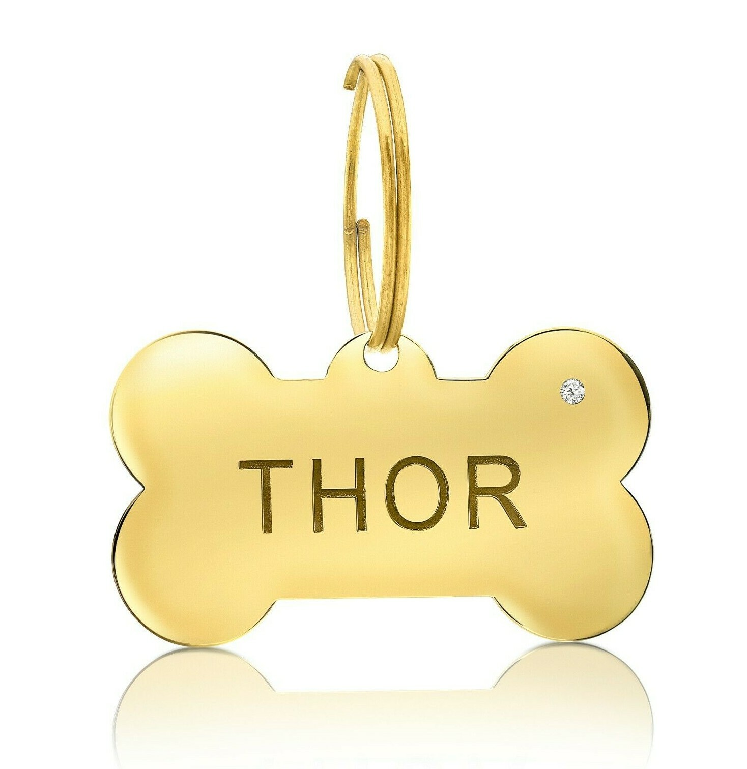 Personalized Dog Tag 18k Gold Plated Silver 0.03 Ct Diamond Engraving ID Custom