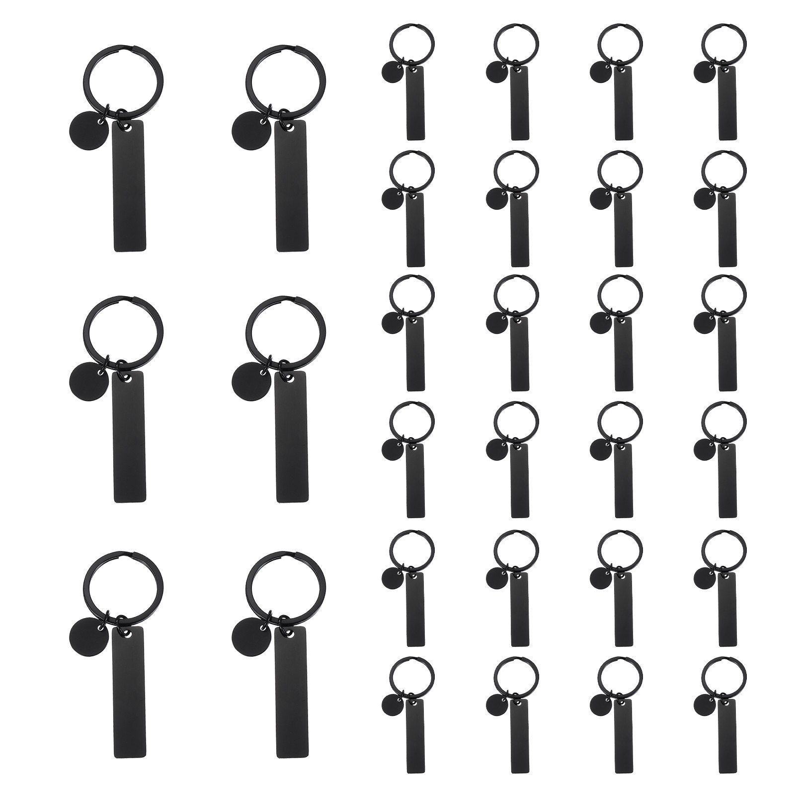 30Pcs Metal Engraving Keychain Blanks, Black(Rectangular)