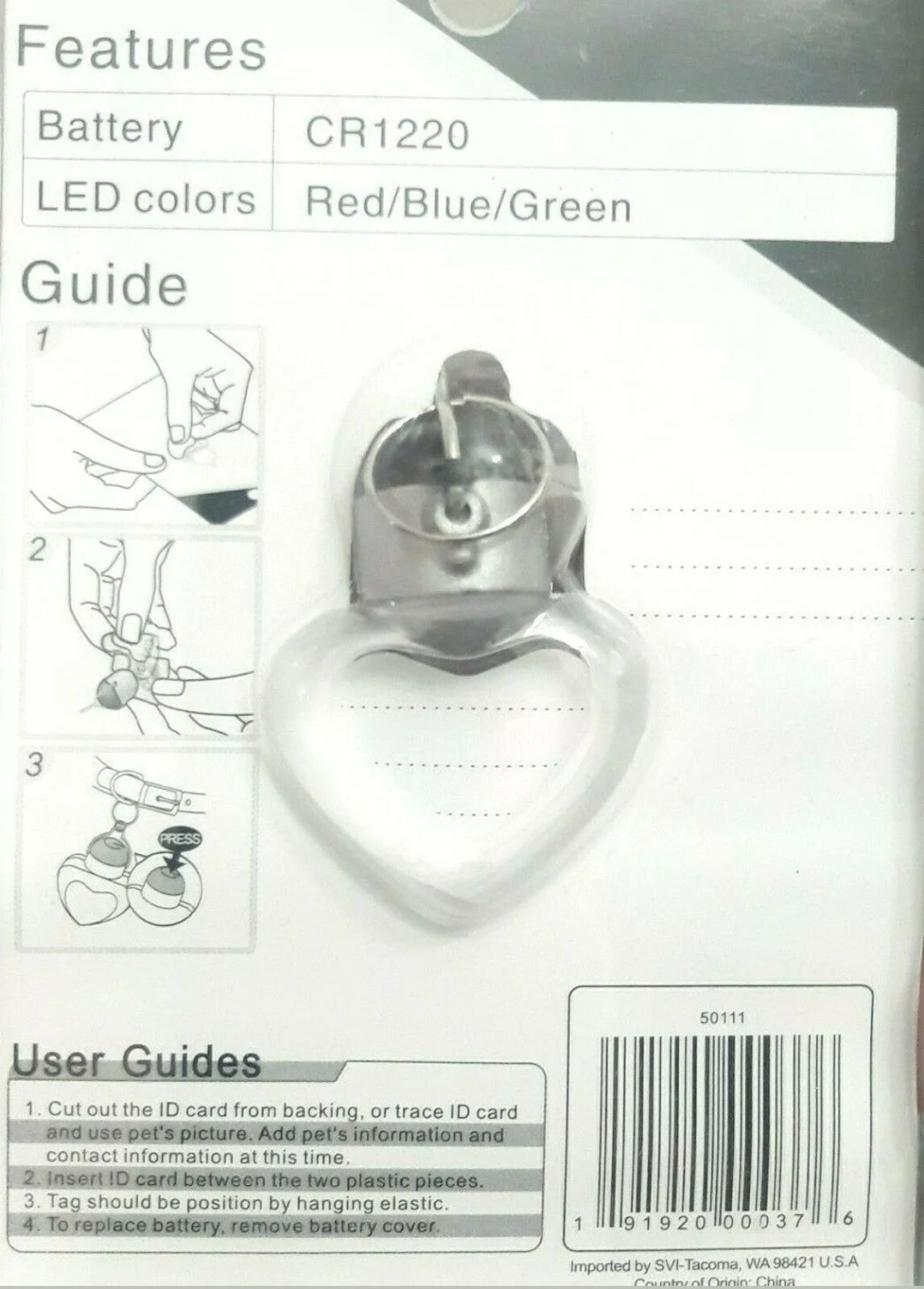 1 SPECIALTIES FLASHING LOVE-STAR PET ID SAFETY TAG HeartDOG CAT LIGHT Brand New!