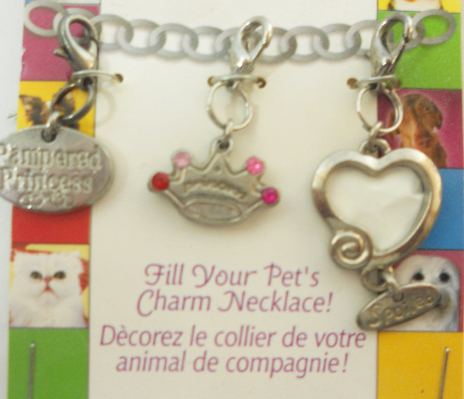 Talk to the Paw 3 Pet Charms Pampered Princess Crown Frame Silvertone Metal New