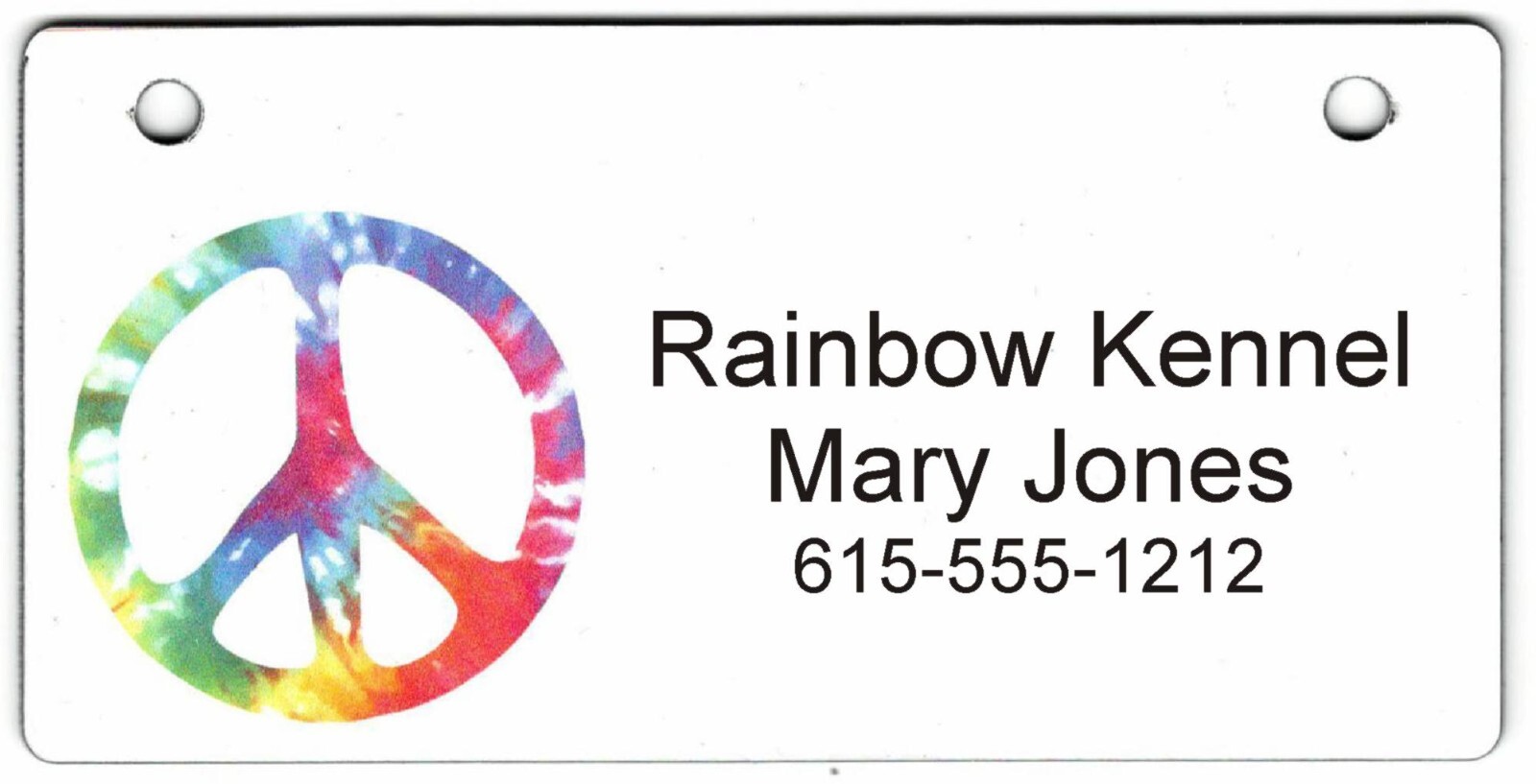 Tie Dye Peace Sign Personalized 5″ x 2.5″ Dog Crate Tag FREE SHIPPING
