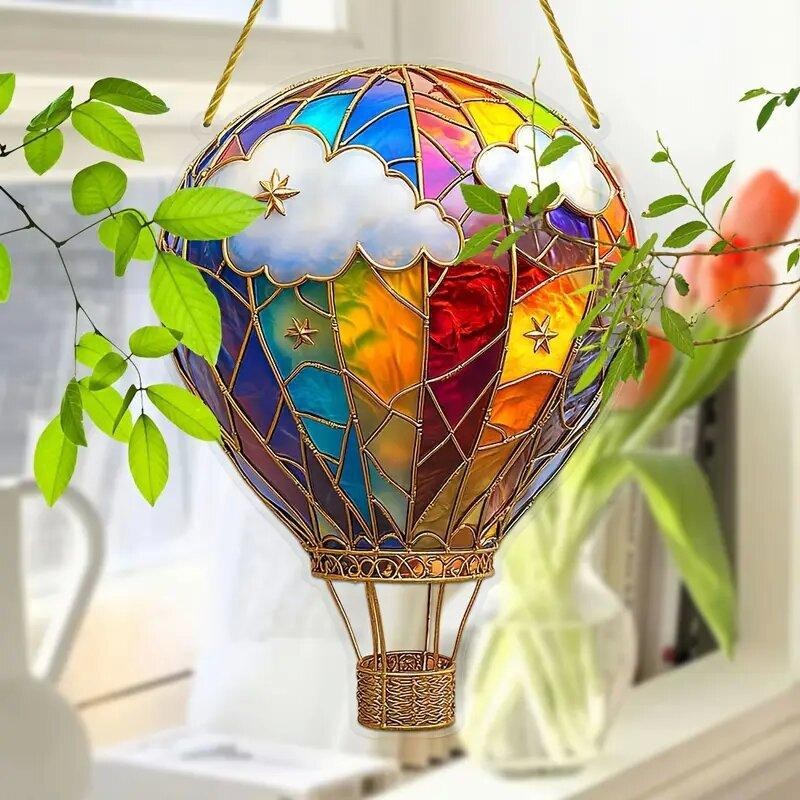 1pc 2D Acrylic Hot Air Balloon Light-Collecting Device Flower Window Pendant